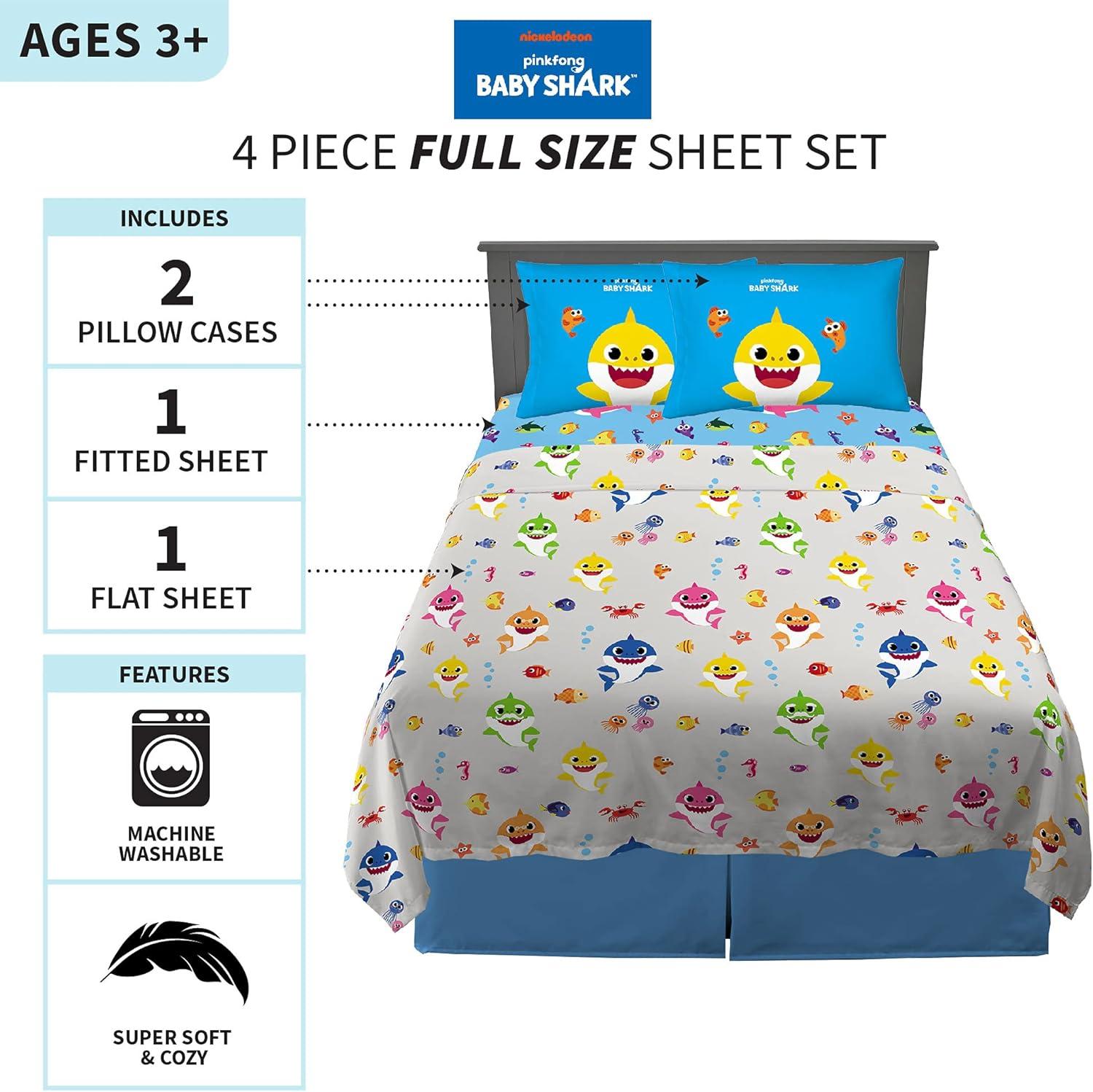 imageFranco Ms Rachel Educational Adventures Bedding Super Soft Cozy 4 Piece Microfiber Sheet Set Full Officially Licensed Product KidsBaby Shark