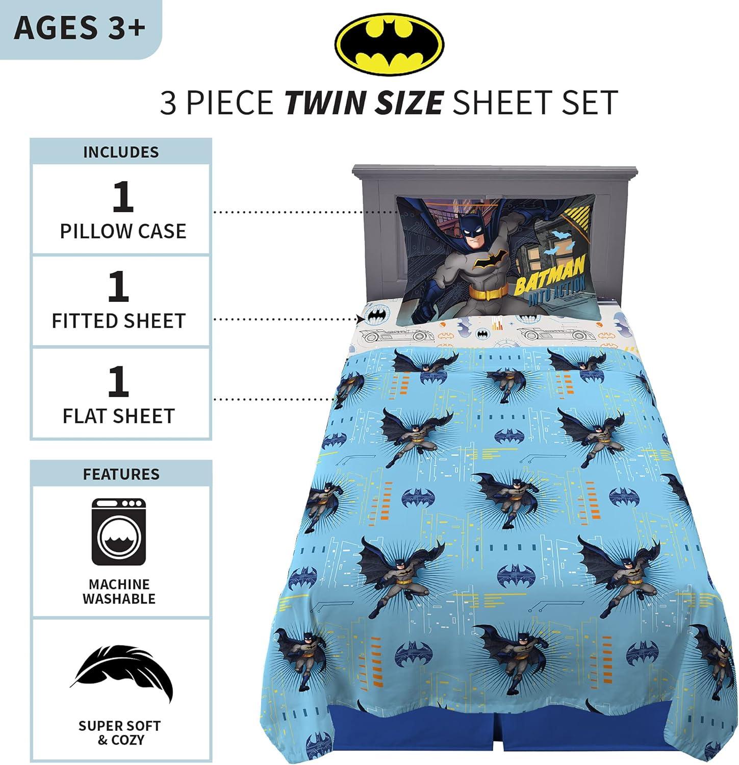 imageFranco Ms Rachel Educational Adventures Bedding Super Soft Cozy 4 Piece Microfiber Sheet Set Full Officially Licensed Product KidsBatman