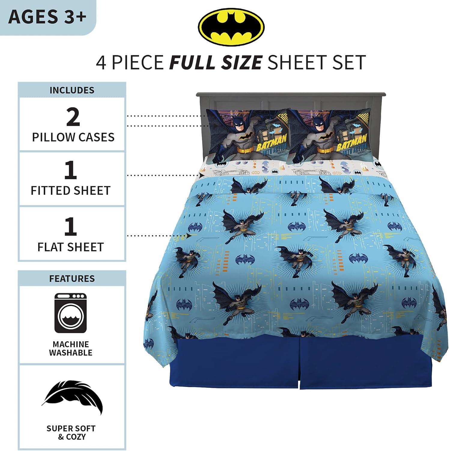 imageFranco Ms Rachel Educational Adventures Bedding Super Soft Cozy 4 Piece Microfiber Sheet Set Full Officially Licensed Product KidsBatman
