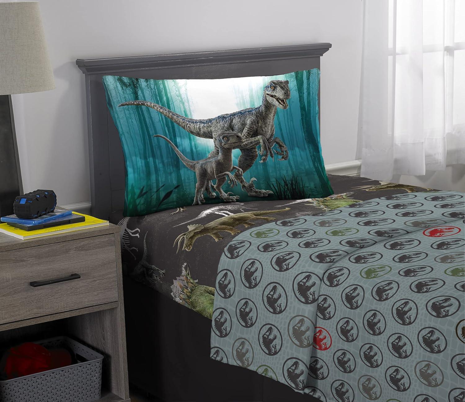 imageFranco Ms Rachel Educational Adventures Bedding Super Soft Cozy 4 Piece Microfiber Sheet Set Full Officially Licensed Product KidsJurassic World Dominion