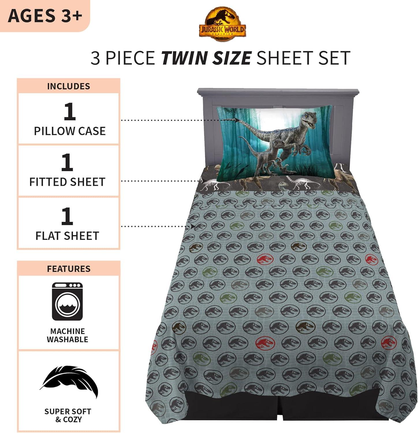imageFranco Ms Rachel Educational Adventures Bedding Super Soft Cozy 4 Piece Microfiber Sheet Set Full Officially Licensed Product KidsJurassic World Dominion