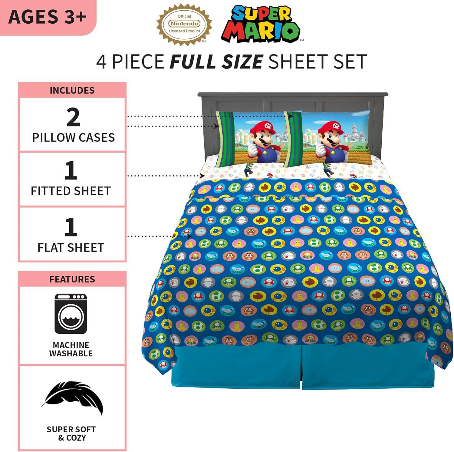 imageFranco Ms Rachel Educational Adventures Bedding Super Soft Cozy 4 Piece Microfiber Sheet Set Full Officially Licensed Product KidsMario