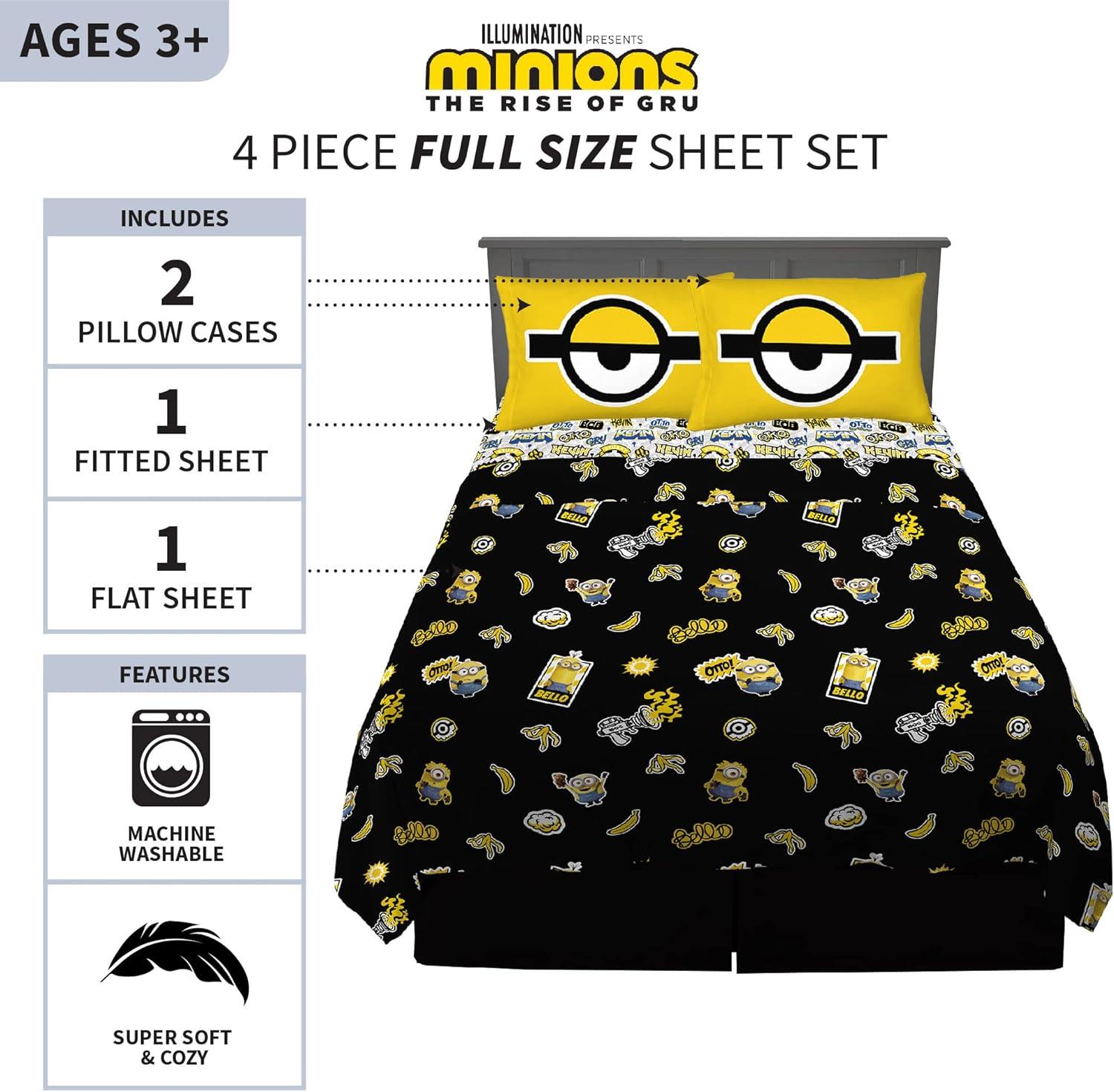 imageFranco Ms Rachel Educational Adventures Bedding Super Soft Cozy 4 Piece Microfiber Sheet Set Full Officially Licensed Product KidsMinions the Rise of Gru