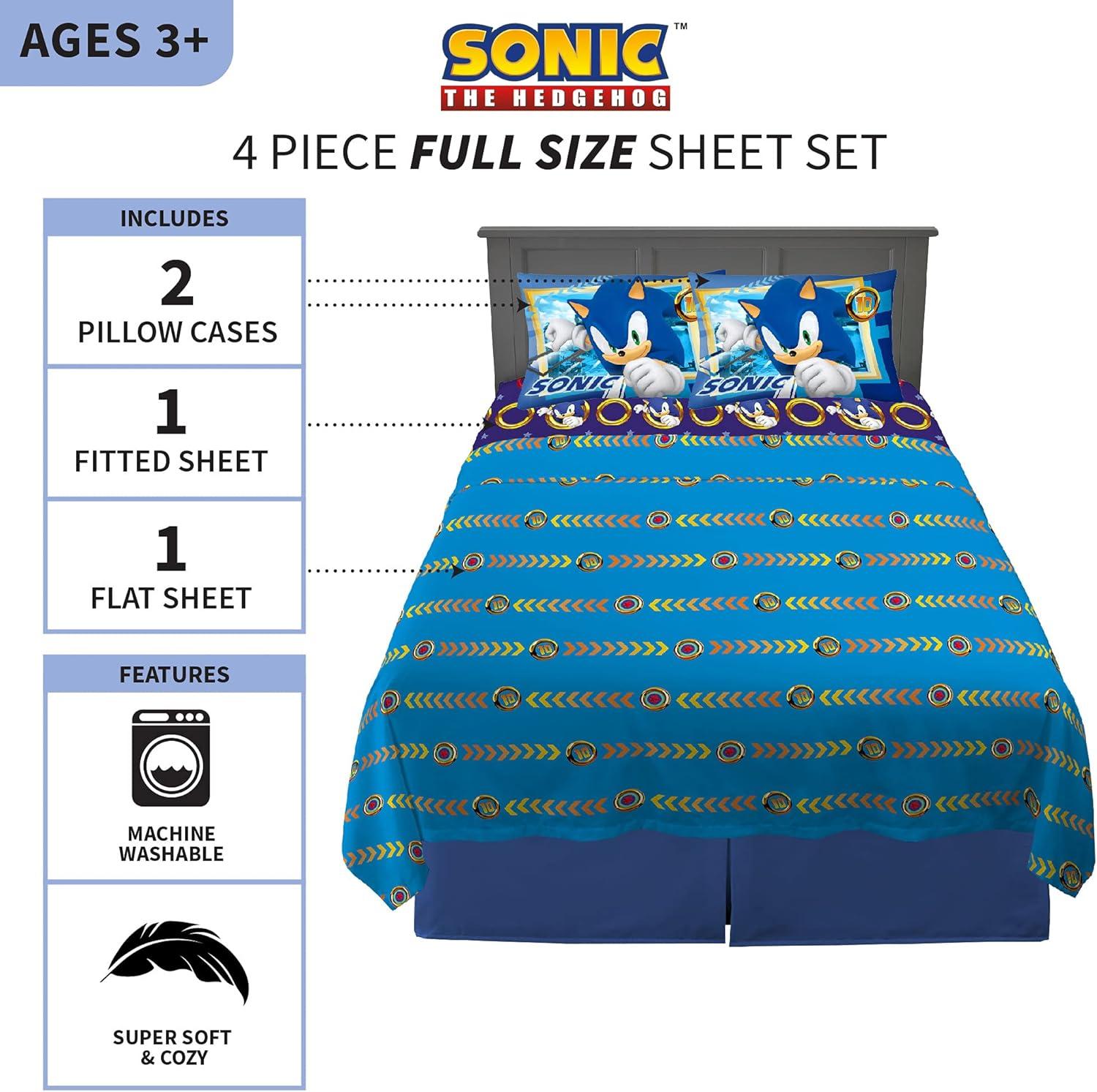 imageFranco Ms Rachel Educational Adventures Bedding Super Soft Cozy 4 Piece Microfiber Sheet Set Full Officially Licensed Product KidsSonic the Hedgehog