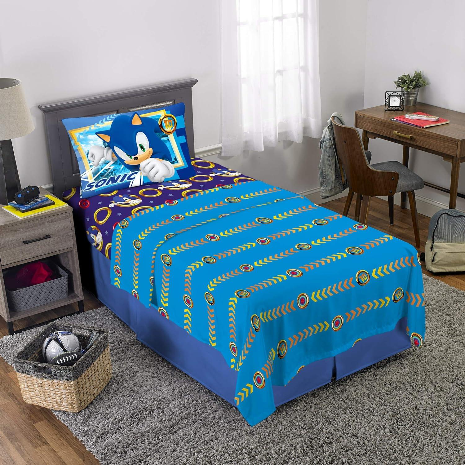imageFranco Ms Rachel Educational Adventures Bedding Super Soft Cozy 4 Piece Microfiber Sheet Set Full Officially Licensed Product KidsSonic the Hedgehog