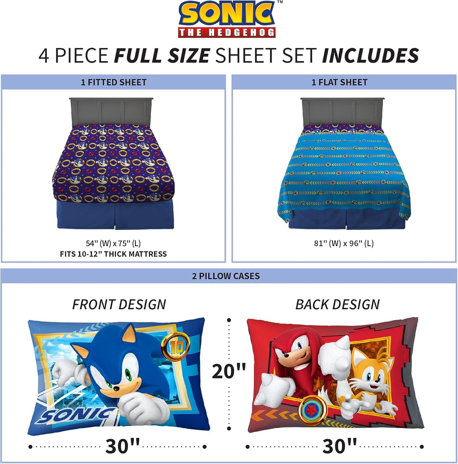 imageFranco Ms Rachel Educational Adventures Bedding Super Soft Cozy 4 Piece Microfiber Sheet Set Full Officially Licensed Product KidsSonic the Hedgehog