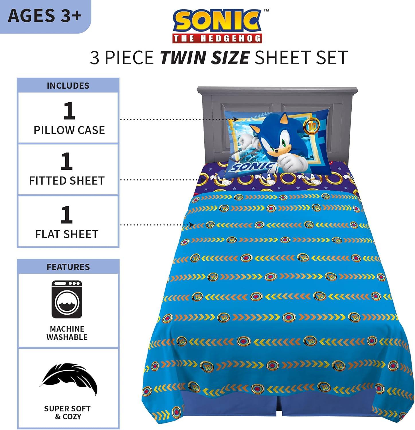 imageFranco Ms Rachel Educational Adventures Bedding Super Soft Cozy 4 Piece Microfiber Sheet Set Full Officially Licensed Product KidsSonic the Hedgehog