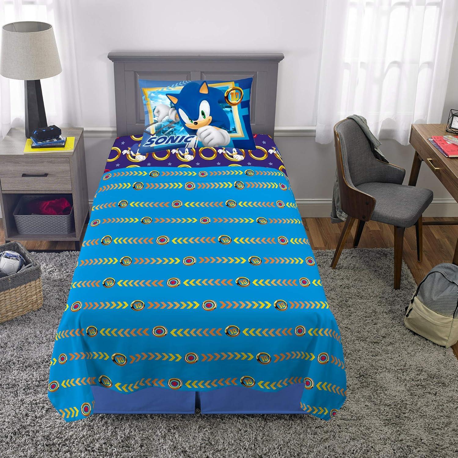 imageFranco Ms Rachel Educational Adventures Bedding Super Soft Cozy 4 Piece Microfiber Sheet Set Full Officially Licensed Product KidsSonic the Hedgehog