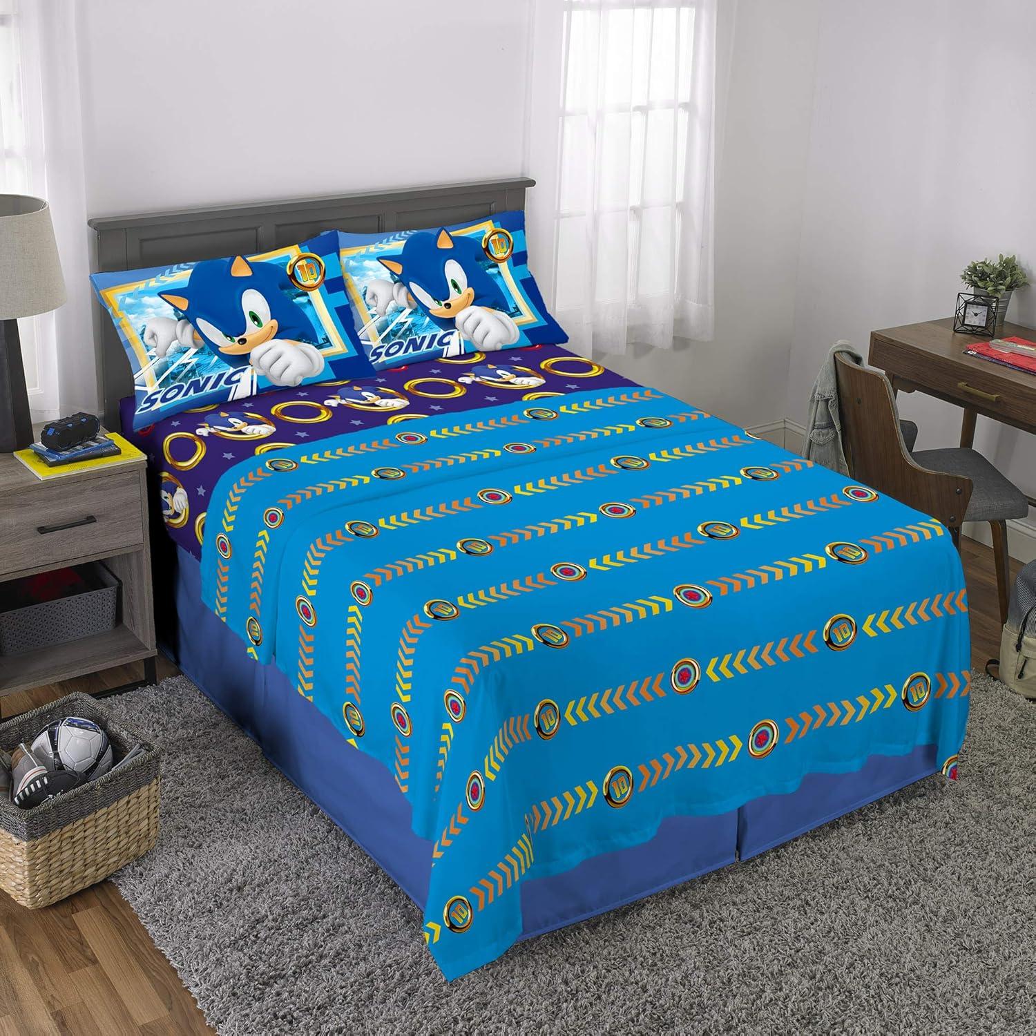 imageFranco Ms Rachel Educational Adventures Bedding Super Soft Cozy 4 Piece Microfiber Sheet Set Full Officially Licensed Product KidsSonic the Hedgehog