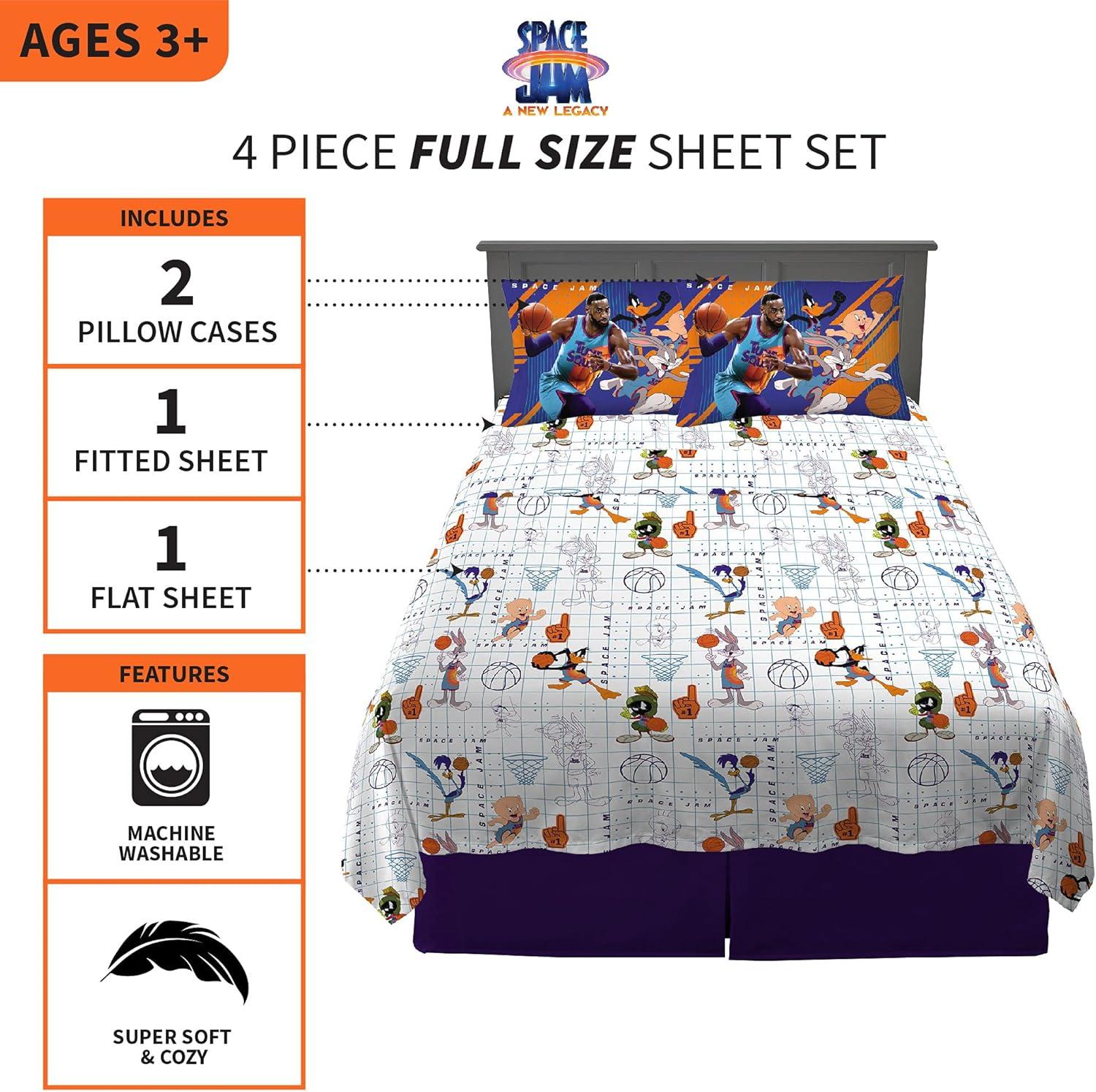 imageFranco Ms Rachel Educational Adventures Bedding Super Soft Cozy 4 Piece Microfiber Sheet Set Full Officially Licensed Product KidsSpace Jam 2 a New Legacy