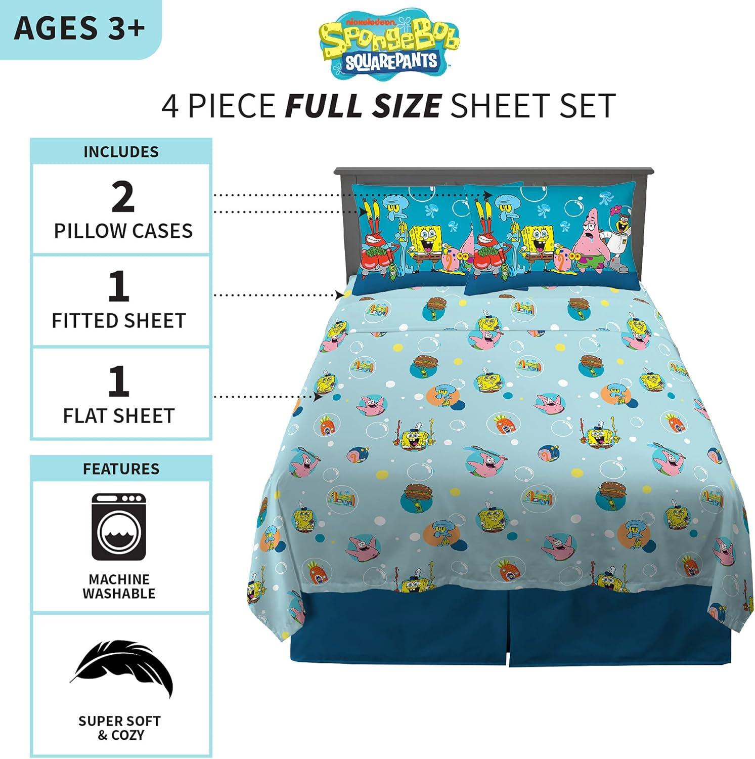 imageFranco Ms Rachel Educational Adventures Bedding Super Soft Cozy 4 Piece Microfiber Sheet Set Full Officially Licensed Product KidsSpongebob Squarepants