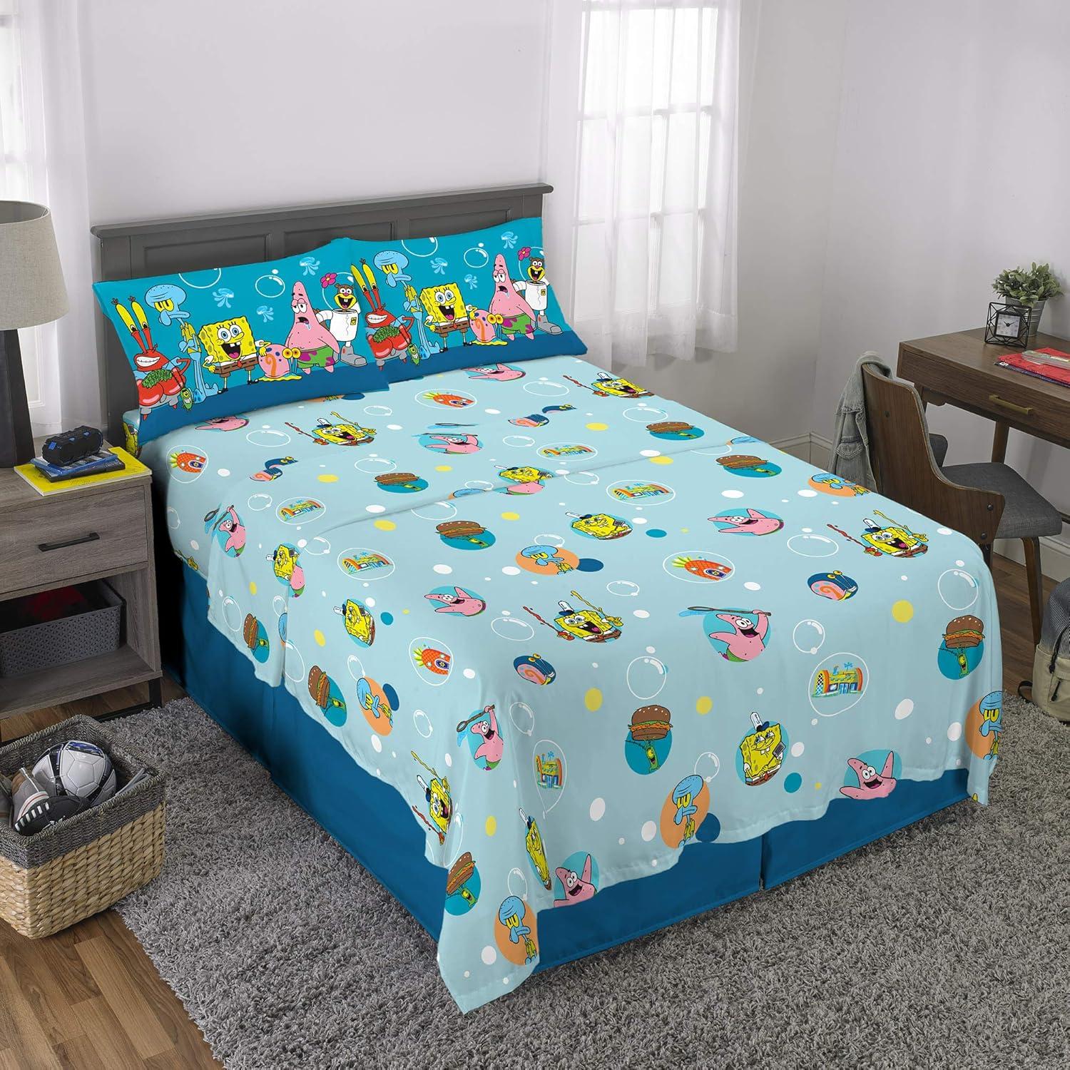 imageFranco Ms Rachel Educational Adventures Bedding Super Soft Cozy 4 Piece Microfiber Sheet Set Full Officially Licensed Product KidsSpongebob Squarepants