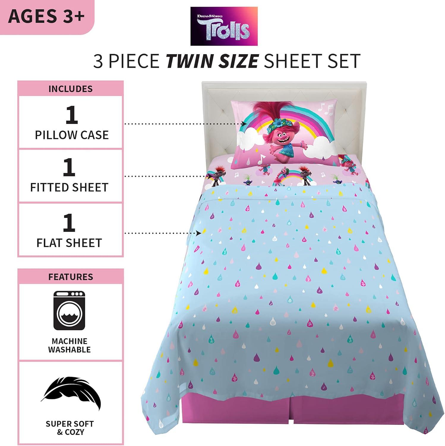 imageFranco Ms Rachel Educational Adventures Bedding Super Soft Cozy 4 Piece Microfiber Sheet Set Full Officially Licensed Product KidsTrolls World Tour