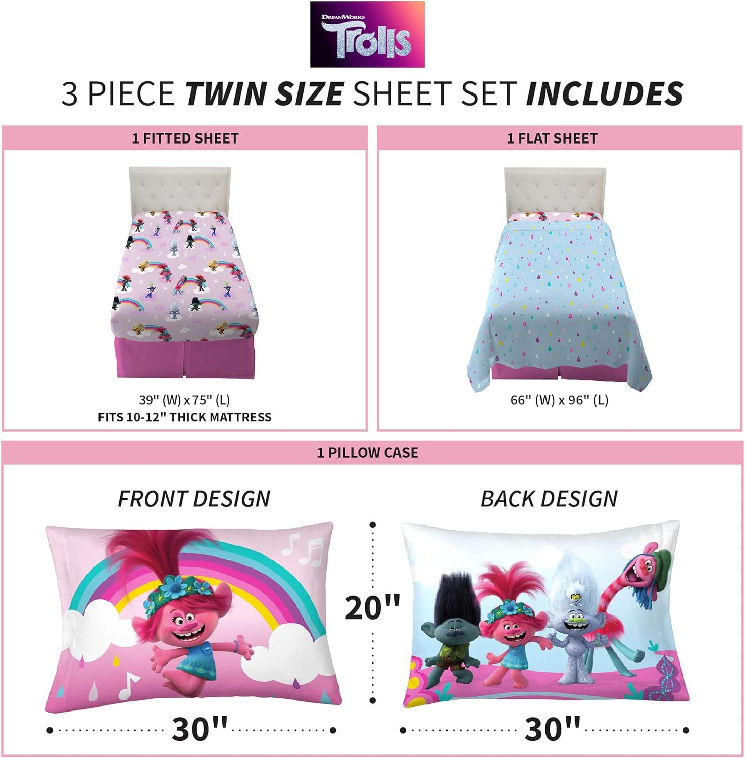 imageFranco Ms Rachel Educational Adventures Bedding Super Soft Cozy 4 Piece Microfiber Sheet Set Full Officially Licensed Product KidsTrolls World Tour