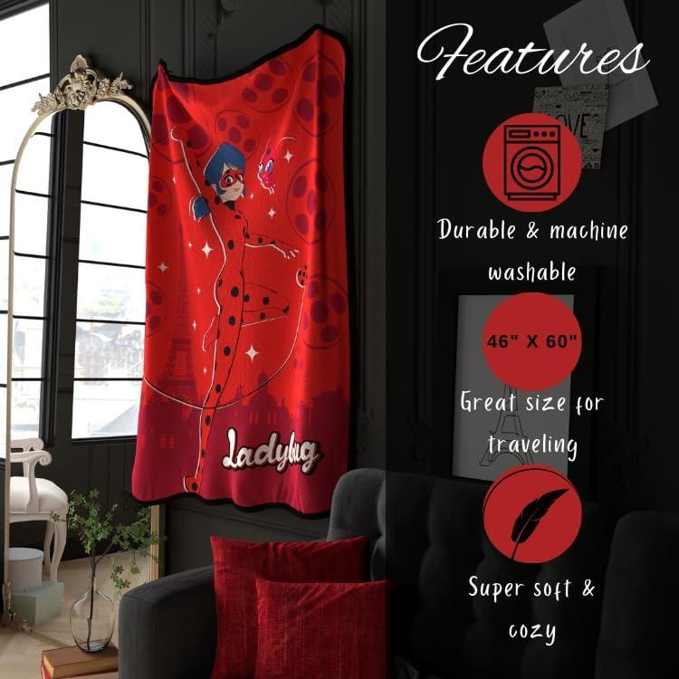 imageFranco Ms Rachel Educational Adventures Bedding Super Soft Cozy Throw 46 in x 60 in Officially Licensed Product KidsMiraculous Ladybug