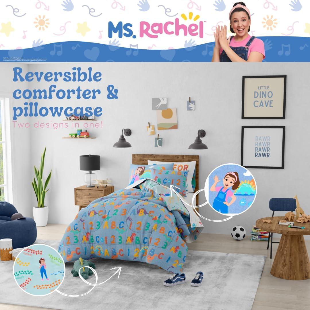 imageFranco Ms Rachel Educational Adventures Dino Learning Kids Bedding Super Soft ampamp Cozy Reversible Microfiber Comforter and Sheet Set 7 Piece Full Size Officially Licensed ProductMs Rachel
