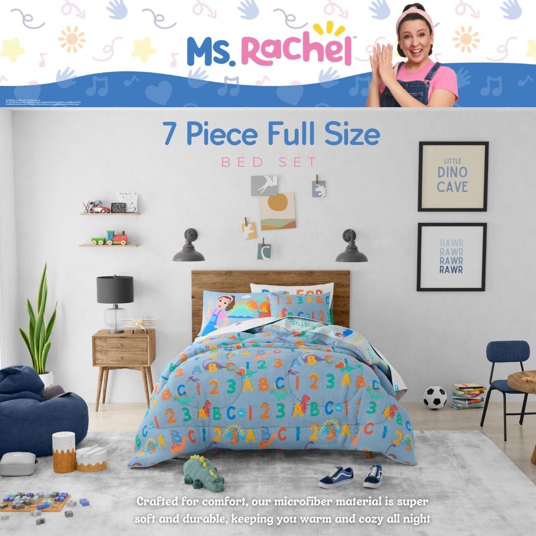 imageFranco Ms Rachel Educational Adventures Dino Learning Kids Bedding Super Soft ampamp Cozy Reversible Microfiber Comforter and Sheet Set 7 Piece Full Size Officially Licensed ProductMs Rachel