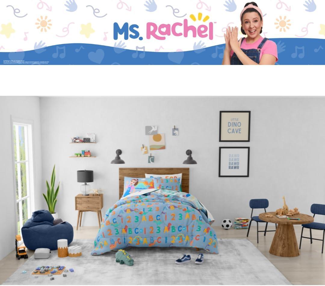 imageFranco Ms Rachel Educational Adventures Dino Learning Kids Bedding Super Soft ampamp Cozy Reversible Microfiber Comforter and Sheet Set 7 Piece Full Size Officially Licensed ProductMs Rachel