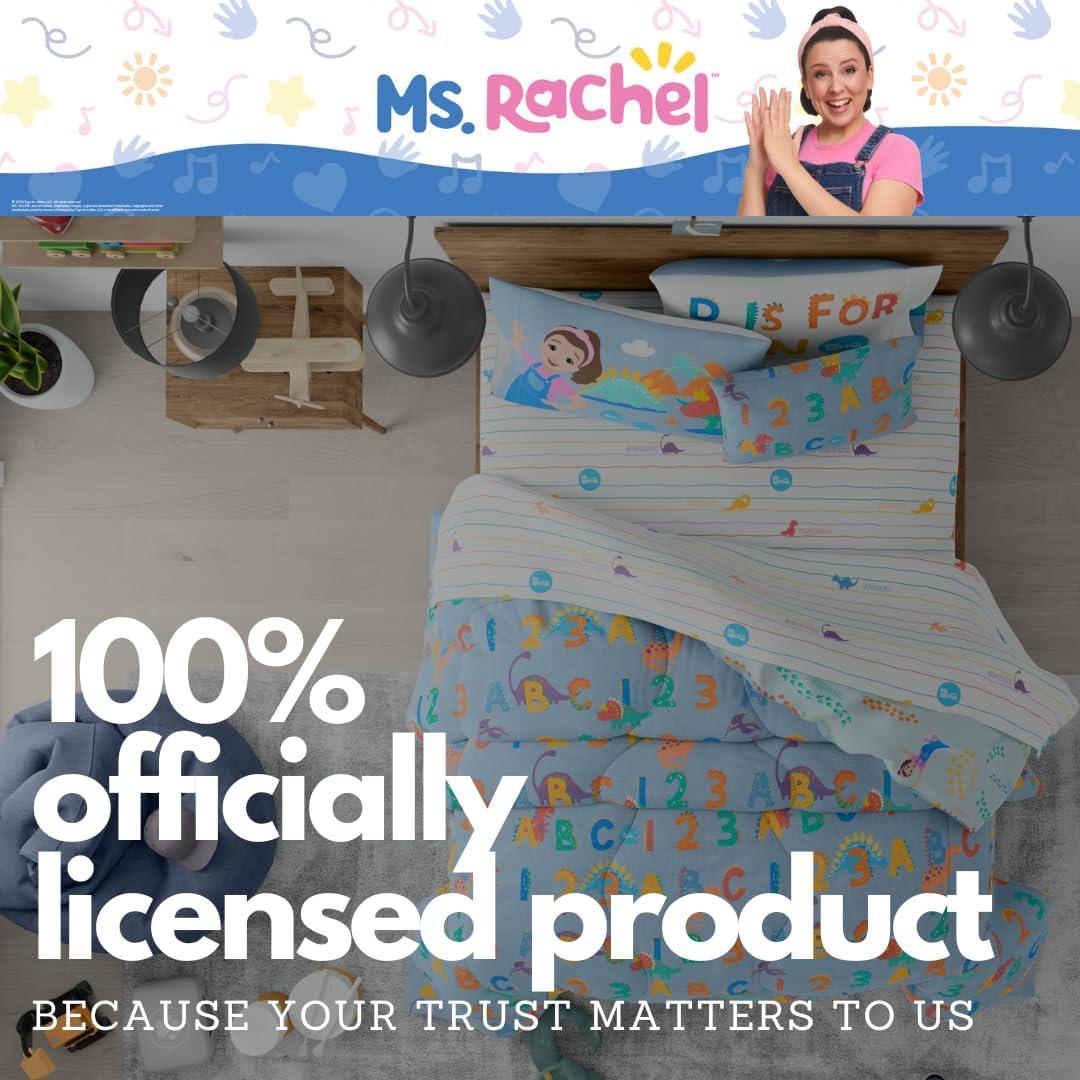 imageFranco Ms Rachel Educational Adventures Dino Learning Kids Bedding Super Soft ampamp Cozy Reversible Microfiber Comforter and Sheet Set 7 Piece Full Size Officially Licensed ProductMs Rachel