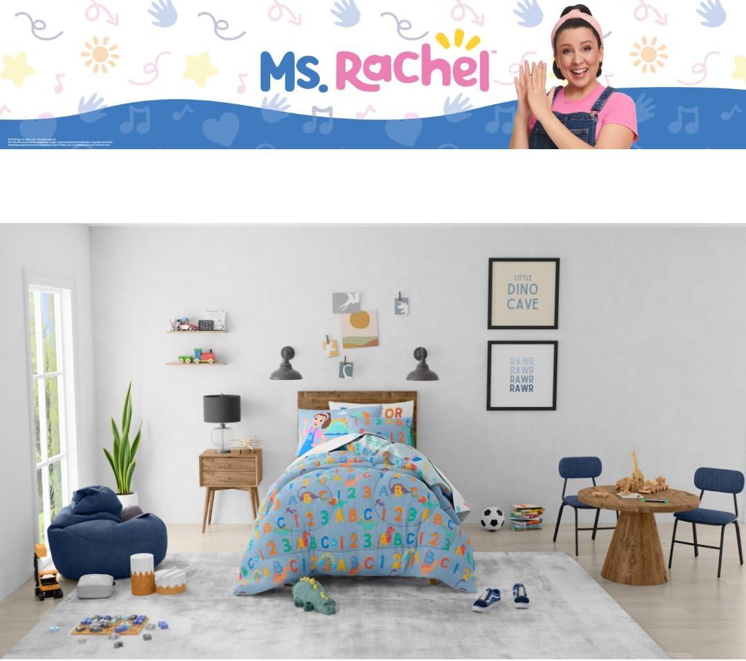 imageFranco Ms Rachel Educational Adventures Dino Learning Kids Bedding Super Soft ampamp Cozy Reversible Microfiber Comforter and Sheet Set 7 Piece Full Size Officially Licensed ProductMs Rachel