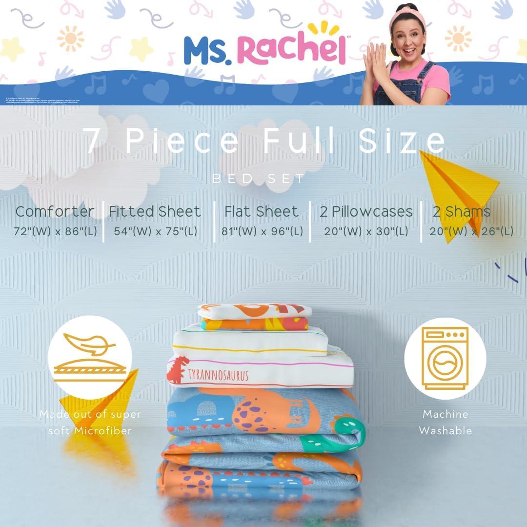 imageFranco Ms Rachel Educational Adventures Dino Learning Kids Bedding Super Soft ampamp Cozy Reversible Microfiber Comforter and Sheet Set 7 Piece Full Size Officially Licensed ProductMs Rachel