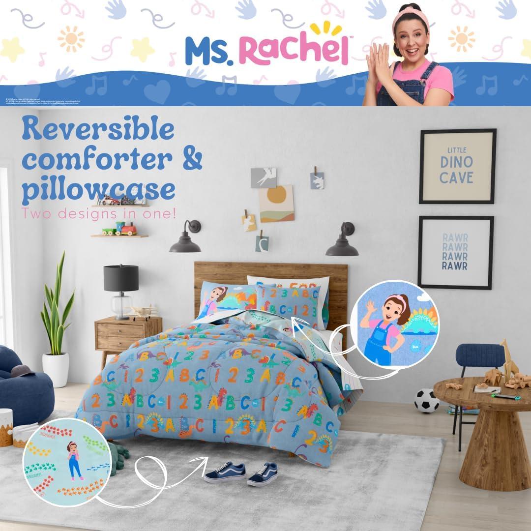 imageFranco Ms Rachel Educational Adventures Dino Learning Kids Bedding Super Soft ampamp Cozy Reversible Microfiber Comforter and Sheet Set 7 Piece Full Size Officially Licensed ProductMs Rachel