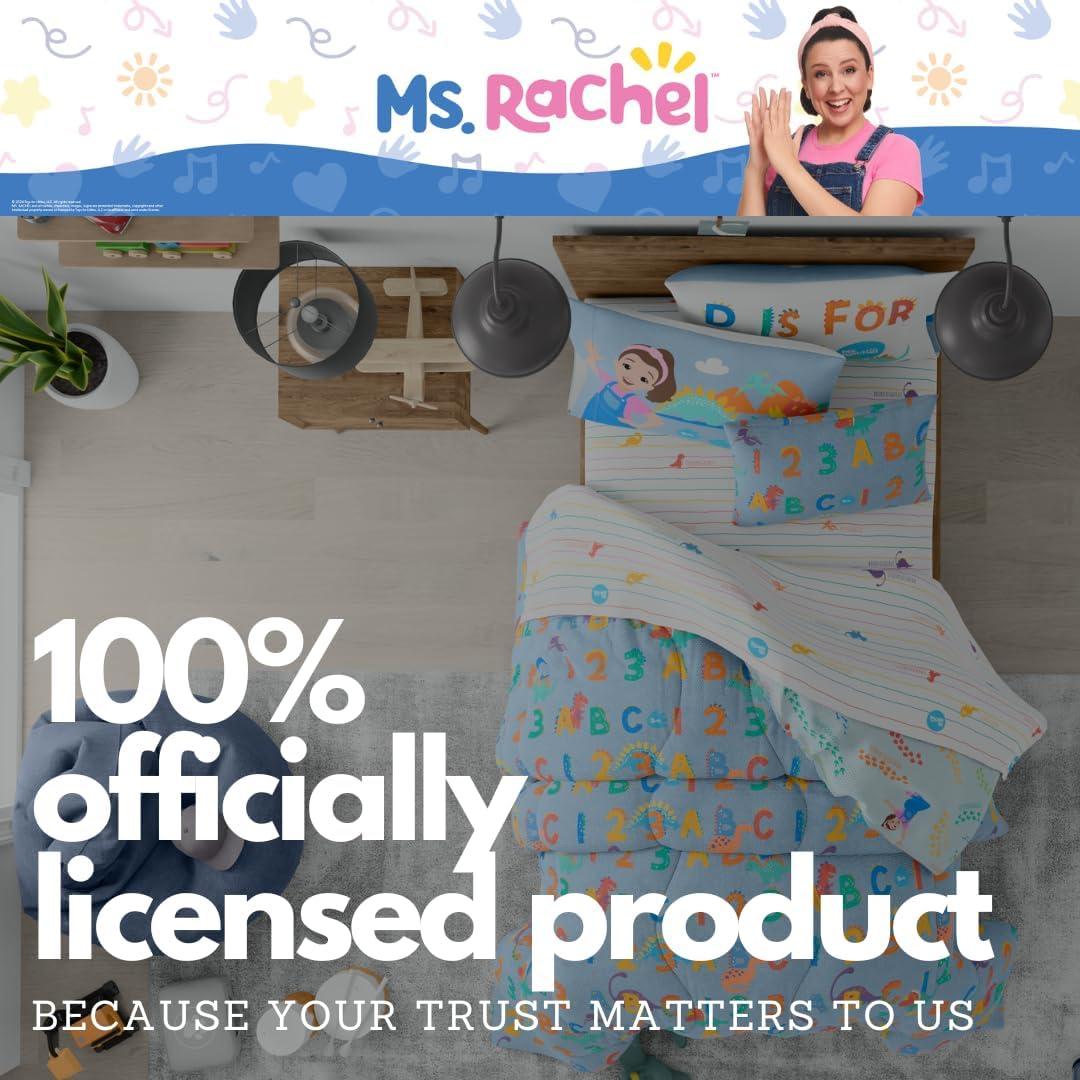 imageFranco Ms Rachel Educational Adventures Dino Learning Kids Bedding Super Soft ampamp Cozy Reversible Microfiber Comforter and Sheet Set 7 Piece Full Size Officially Licensed ProductMs Rachel