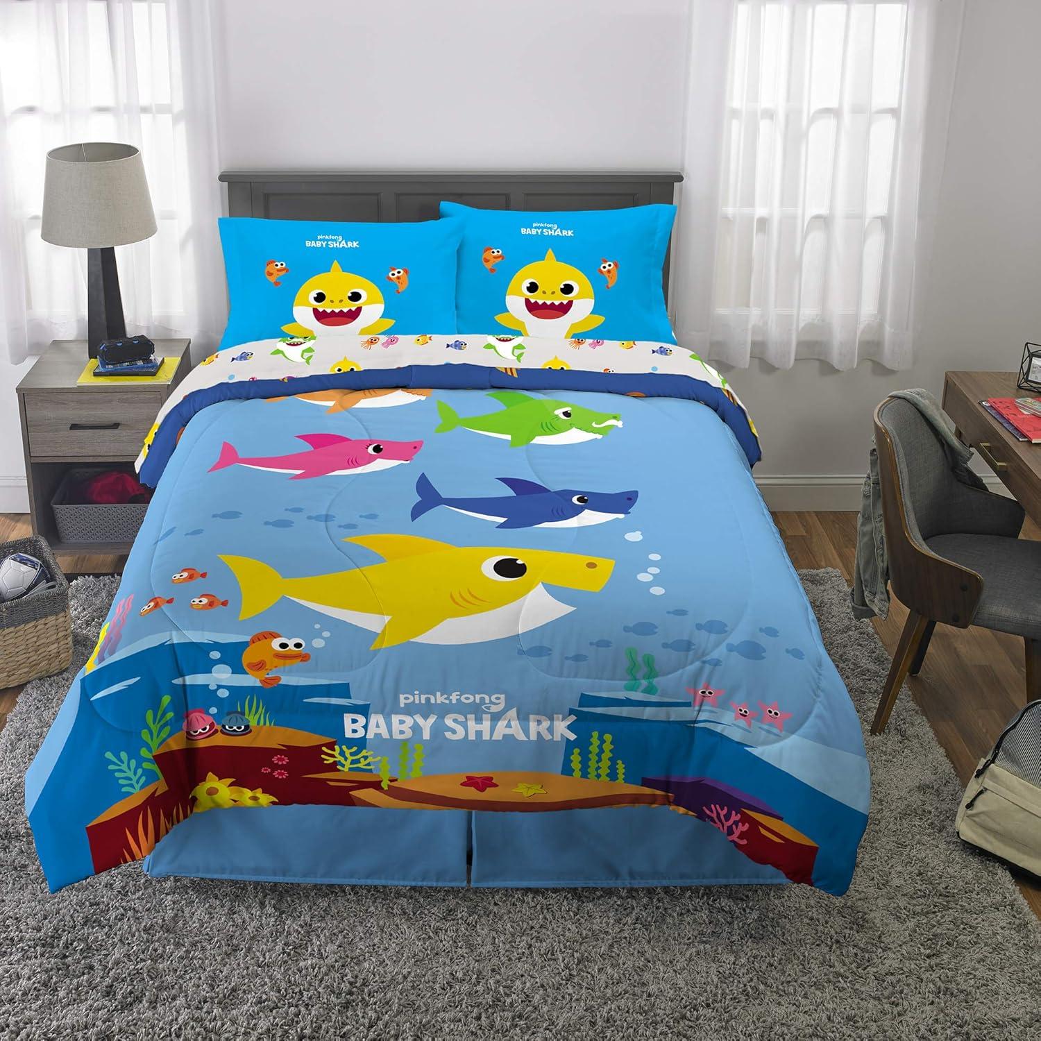 imageFranco Ms Rachel Educational Adventures Kids Bedding Super Soft Microfiber Comforter and Sheet Set 4 Piece Twin Size Officially Licensed ProductBaby Shark