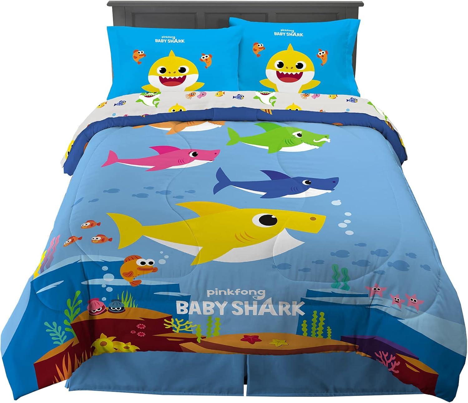 imageFranco Ms Rachel Educational Adventures Kids Bedding Super Soft Microfiber Comforter and Sheet Set 4 Piece Twin Size Officially Licensed ProductBaby Shark