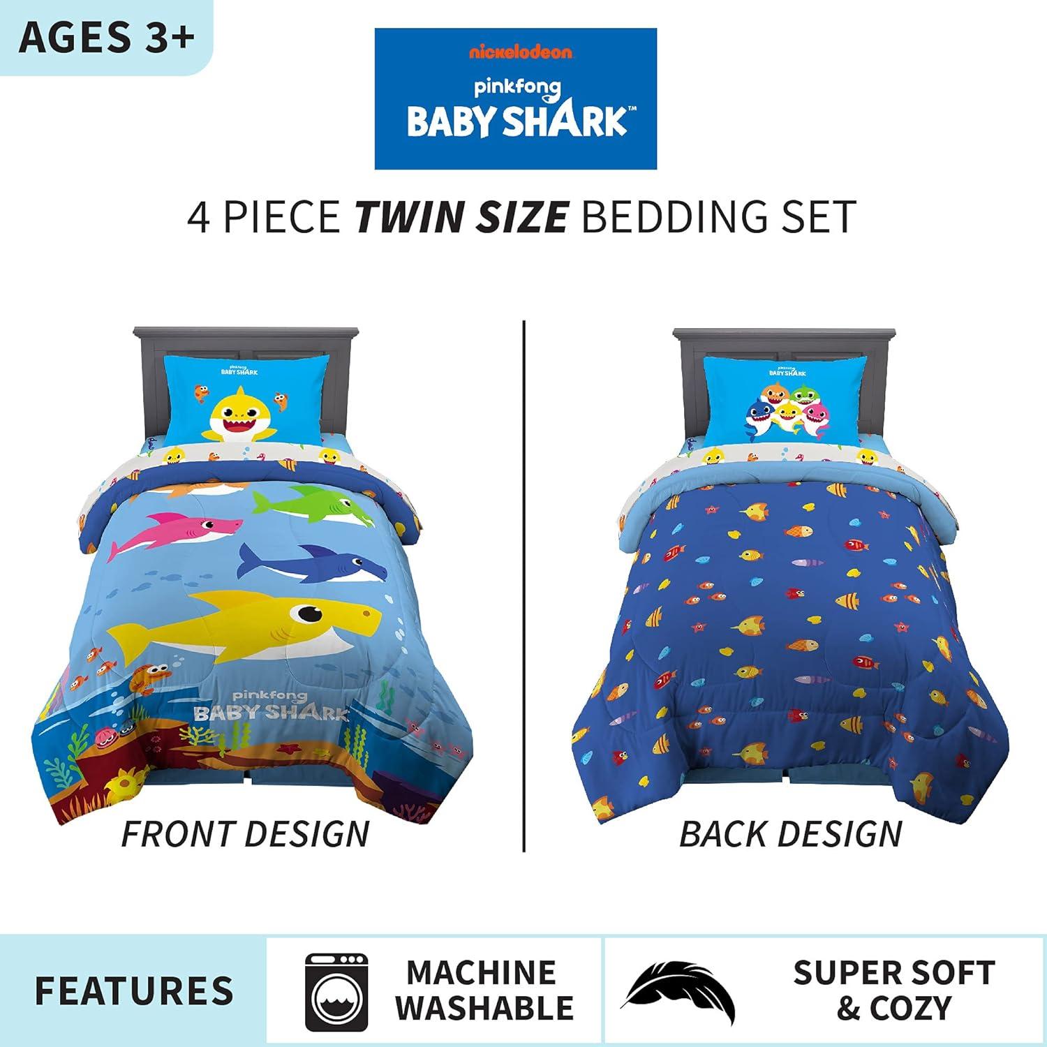 imageFranco Ms Rachel Educational Adventures Kids Bedding Super Soft Microfiber Comforter and Sheet Set 4 Piece Twin Size Officially Licensed ProductBaby Shark