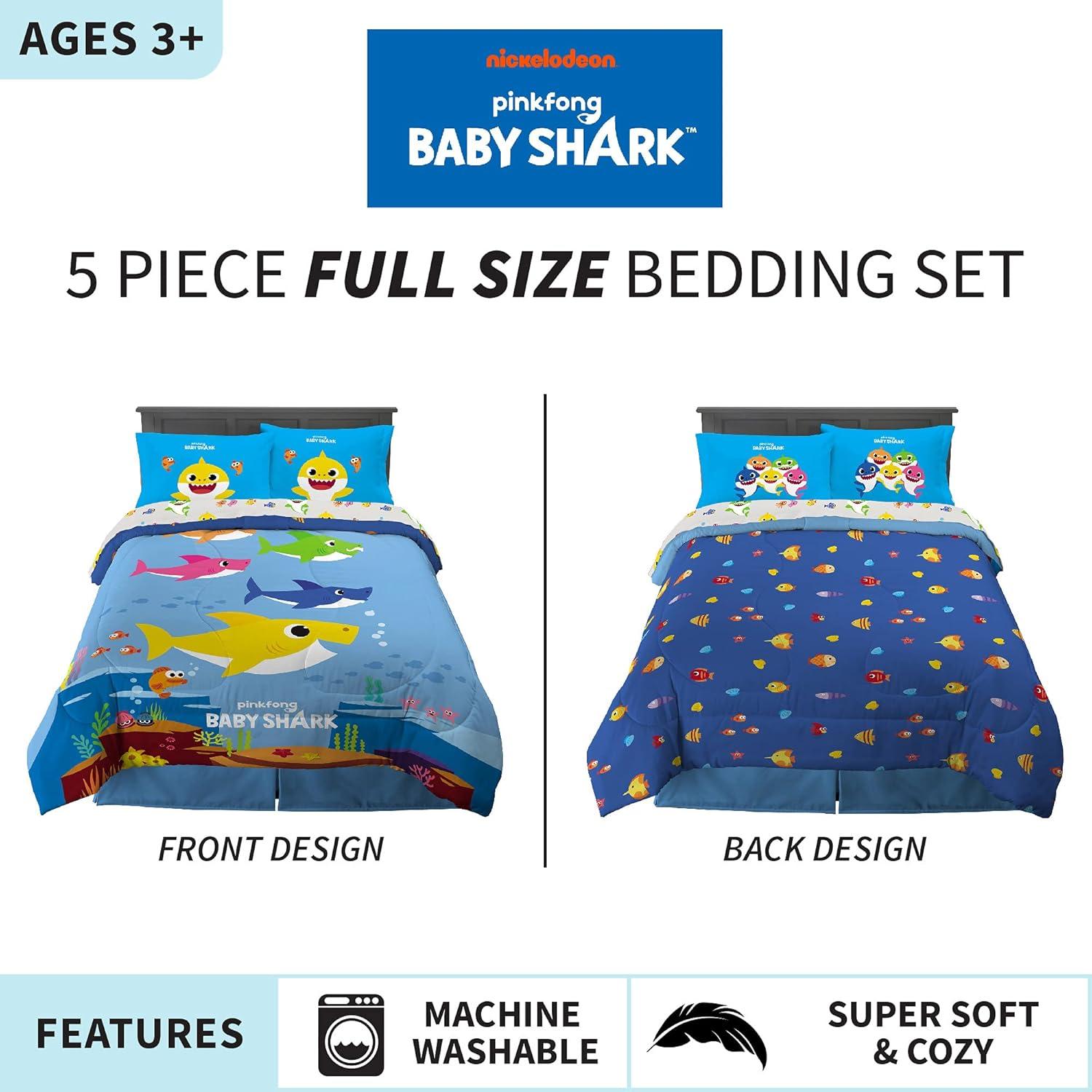 imageFranco Ms Rachel Educational Adventures Kids Bedding Super Soft Microfiber Comforter and Sheet Set 4 Piece Twin Size Officially Licensed ProductBaby Shark
