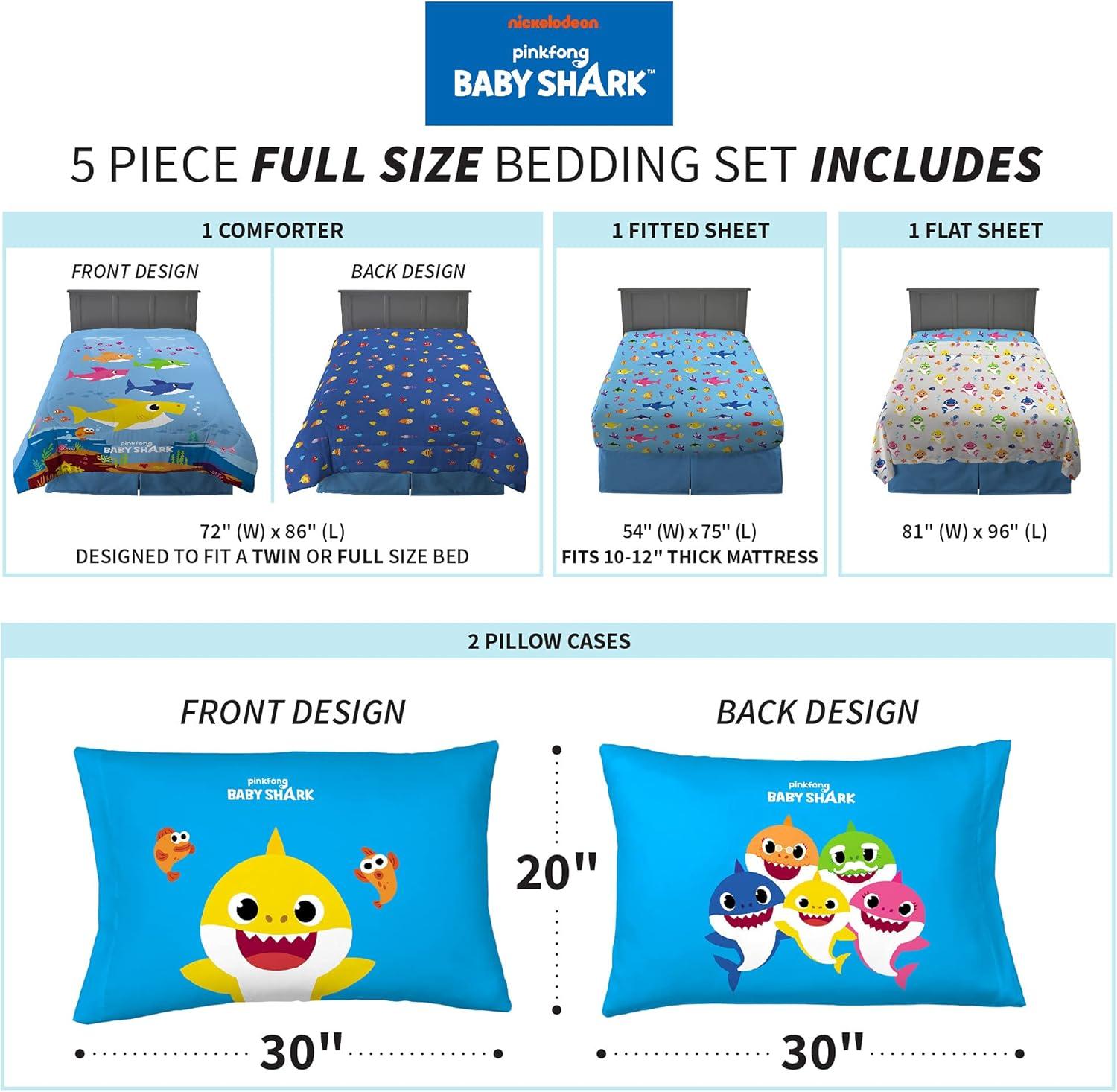 imageFranco Ms Rachel Educational Adventures Kids Bedding Super Soft Microfiber Comforter and Sheet Set 4 Piece Twin Size Officially Licensed ProductBaby Shark