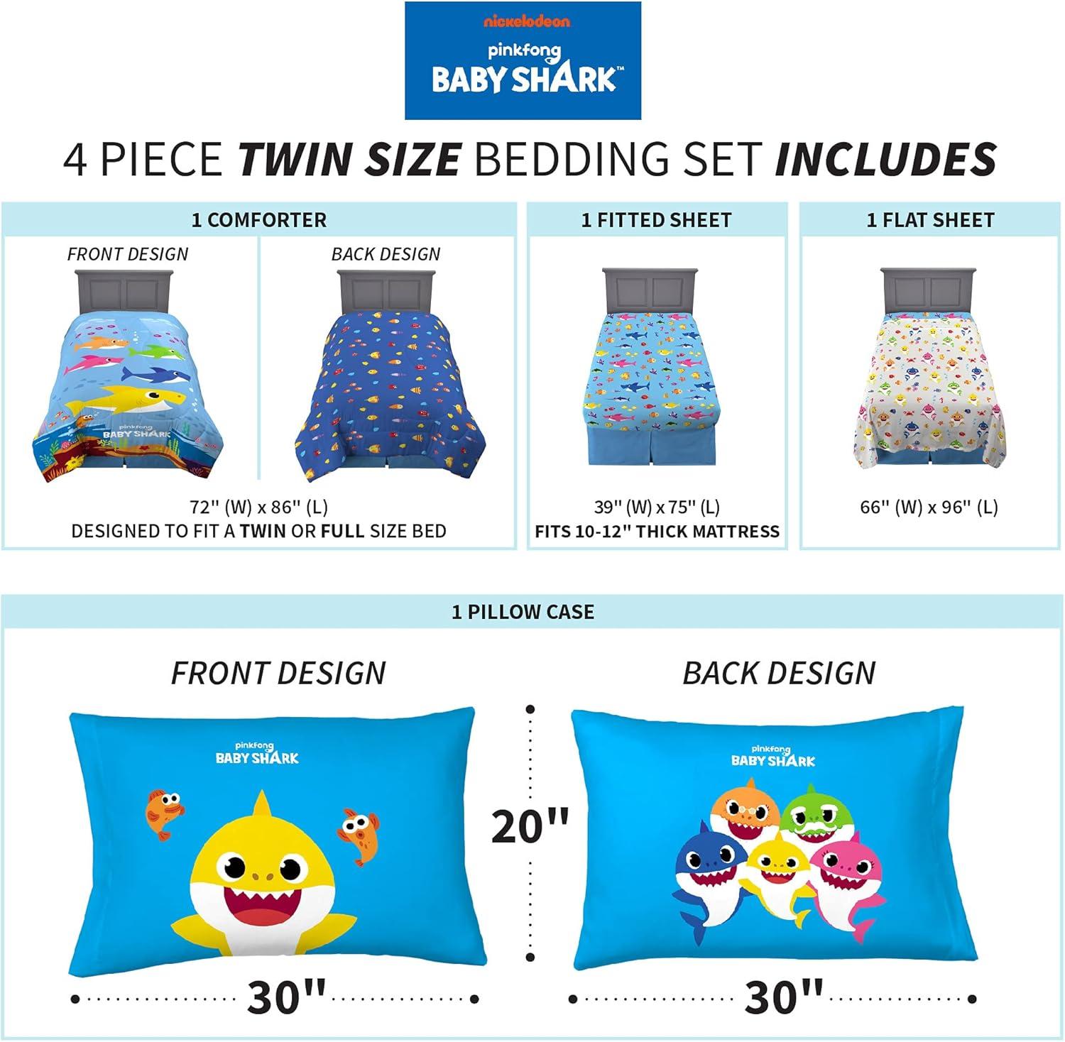 imageFranco Ms Rachel Educational Adventures Kids Bedding Super Soft Microfiber Comforter and Sheet Set 4 Piece Twin Size Officially Licensed ProductBaby Shark