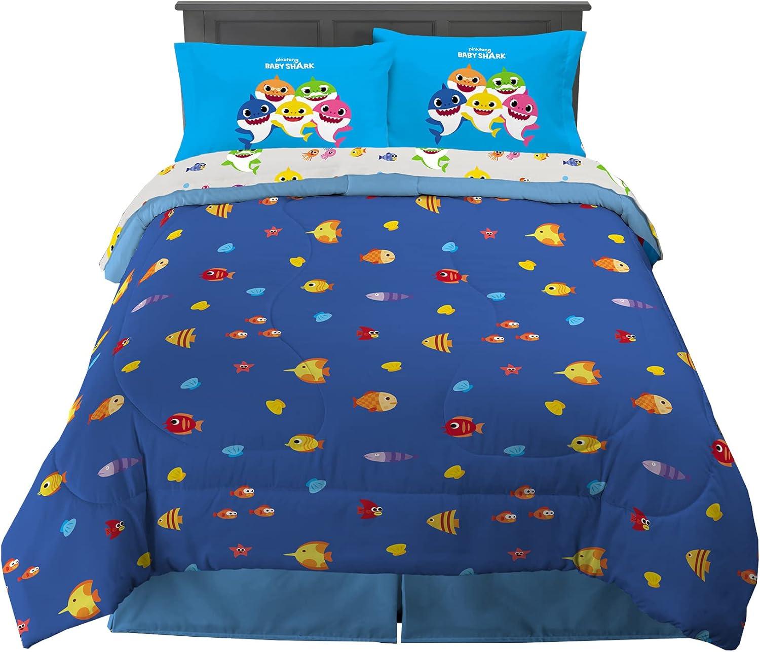 imageFranco Ms Rachel Educational Adventures Kids Bedding Super Soft Microfiber Comforter and Sheet Set 4 Piece Twin Size Officially Licensed ProductBaby Shark