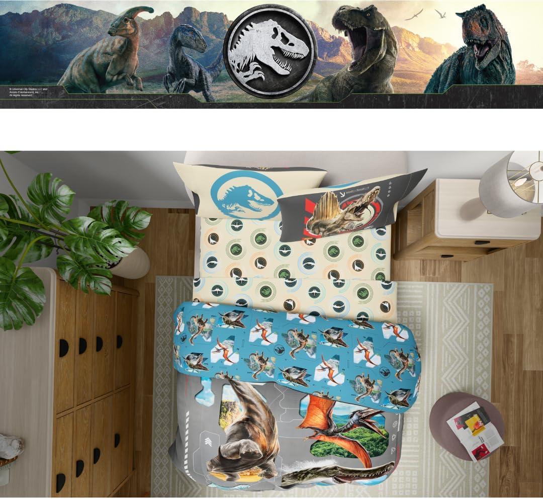 imageFranco Ms Rachel Educational Adventures Kids Bedding Super Soft Microfiber Comforter and Sheet Set 4 Piece Twin Size Officially Licensed ProductJurassic World Rebirth