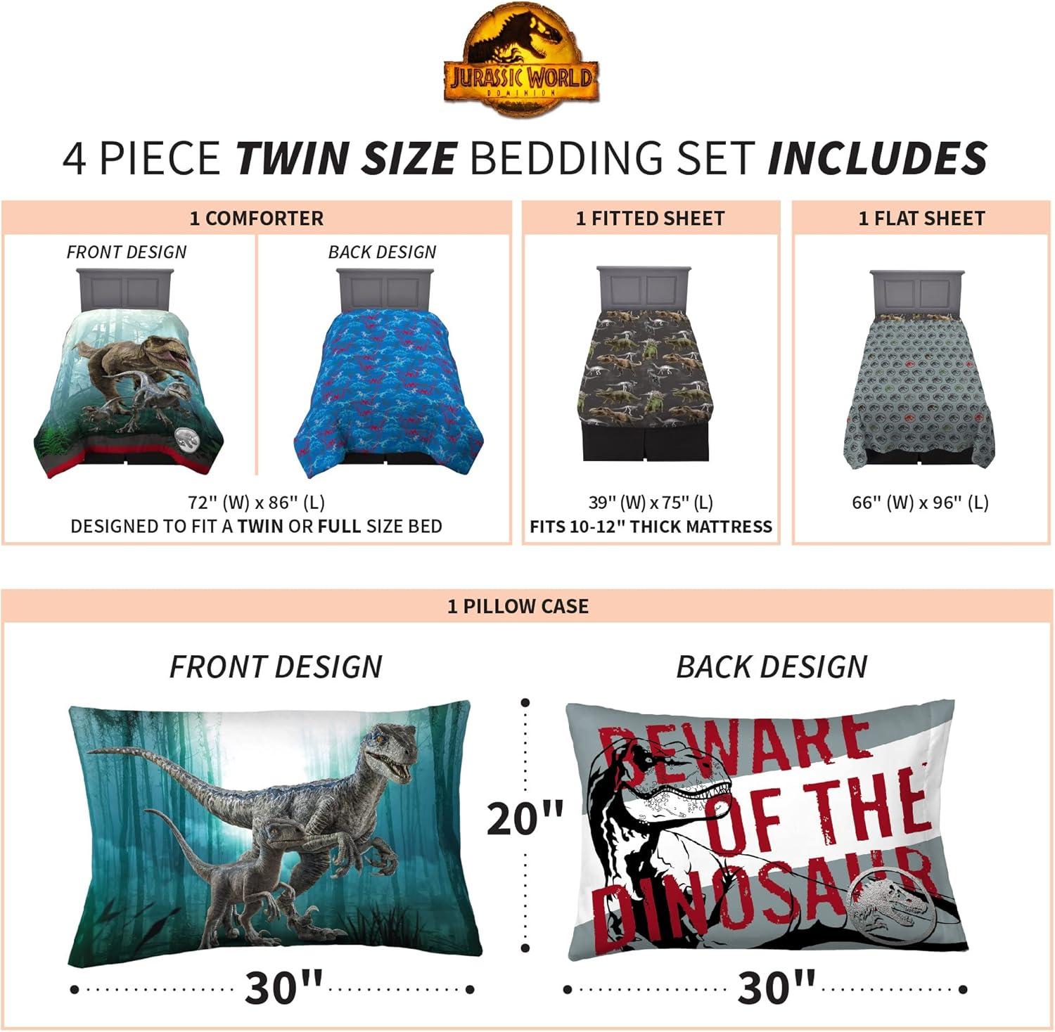 imageFranco Ms Rachel Educational Adventures Kids Bedding Super Soft Microfiber Comforter and Sheet Set 4 Piece Twin Size Officially Licensed ProductJurassic World Dominion