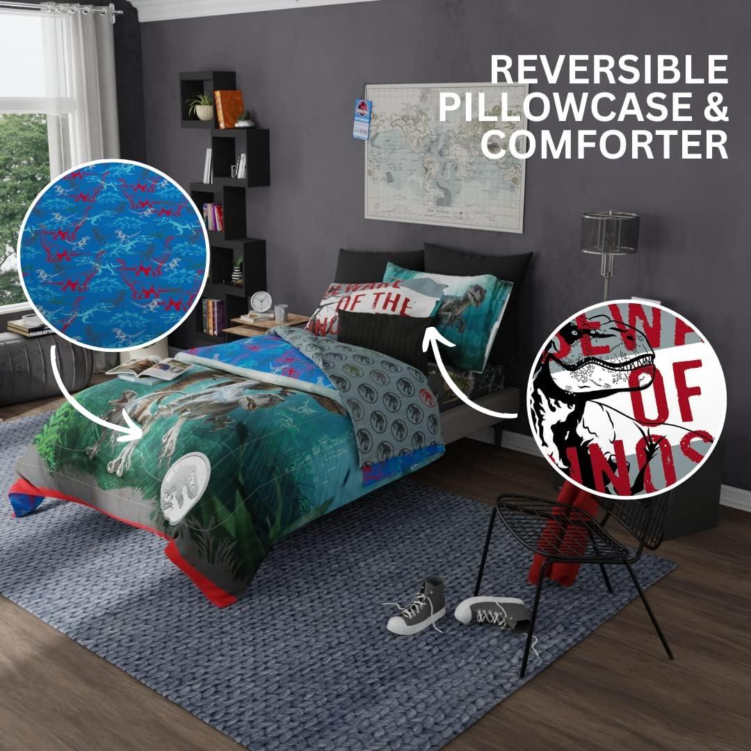 imageFranco Ms Rachel Educational Adventures Kids Bedding Super Soft Microfiber Comforter and Sheet Set 4 Piece Twin Size Officially Licensed ProductJurassic World Dominion