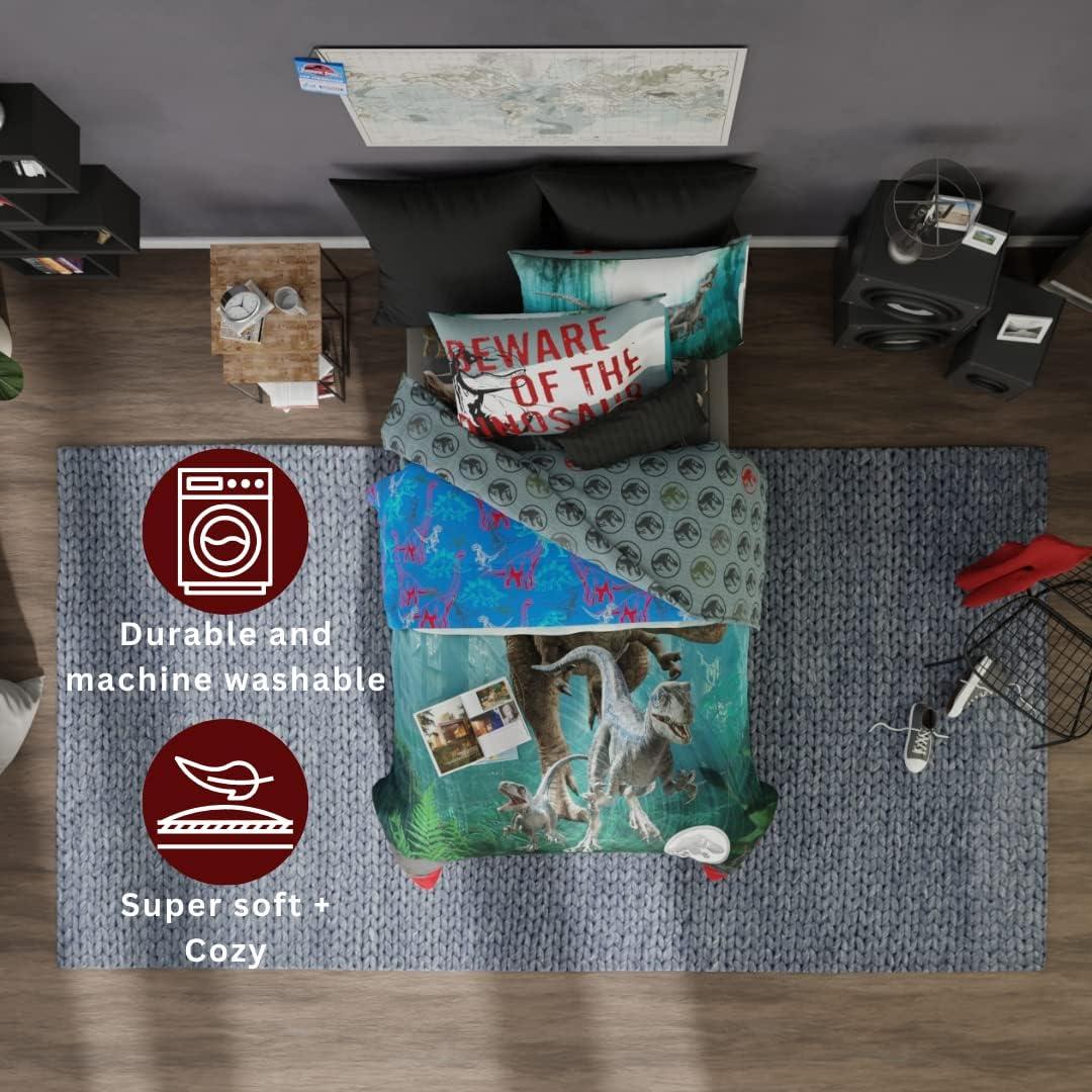 imageFranco Ms Rachel Educational Adventures Kids Bedding Super Soft Microfiber Comforter and Sheet Set 4 Piece Twin Size Officially Licensed ProductJurassic World Dominion