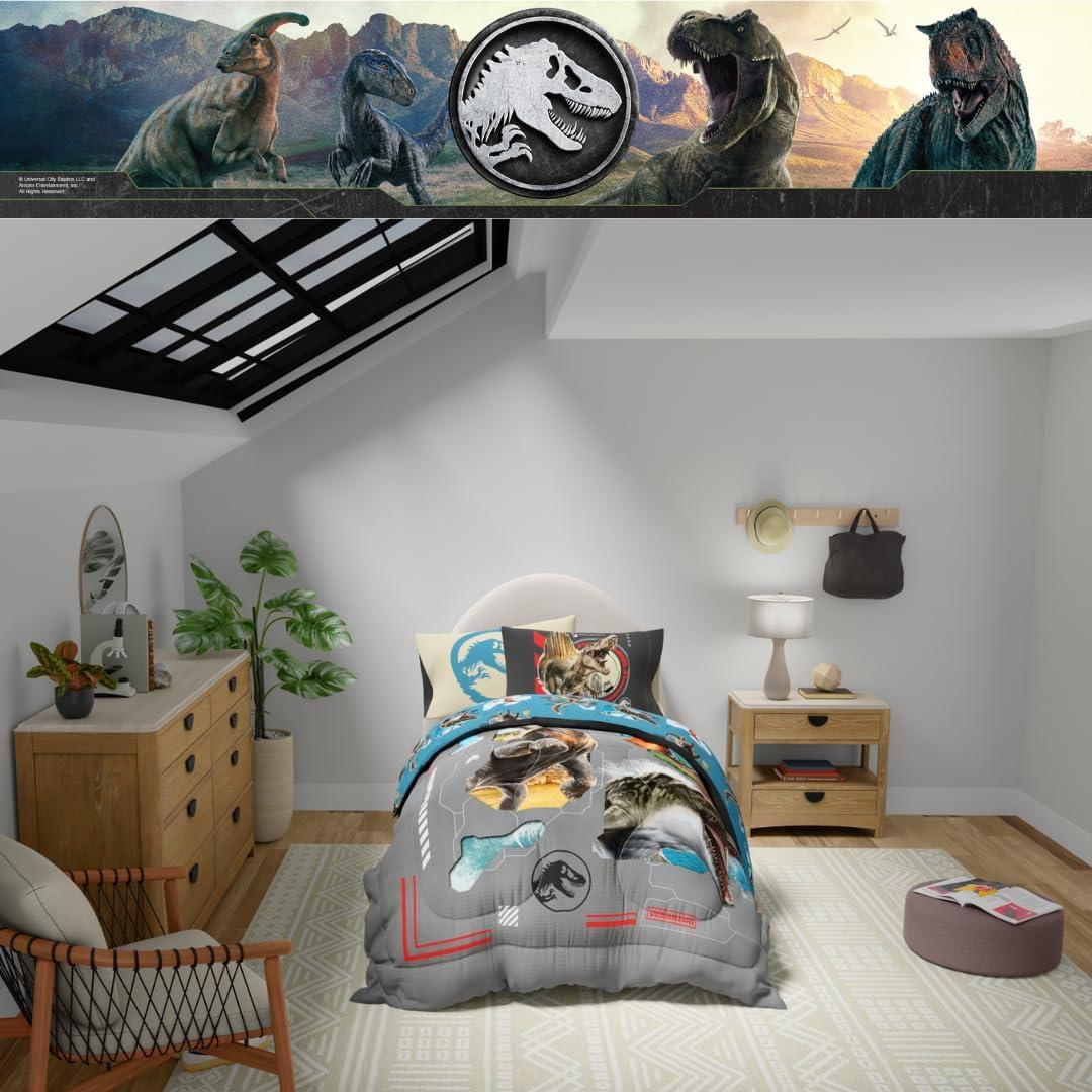 imageFranco Ms Rachel Educational Adventures Kids Bedding Super Soft Microfiber Comforter and Sheet Set 4 Piece Twin Size Officially Licensed ProductJurassic World Rebirth