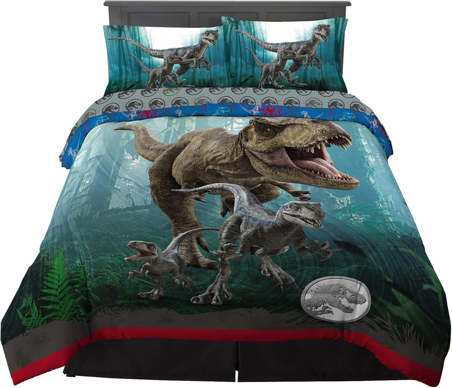 imageFranco Ms Rachel Educational Adventures Kids Bedding Super Soft Microfiber Comforter and Sheet Set 4 Piece Twin Size Officially Licensed ProductJurassic World Dominion