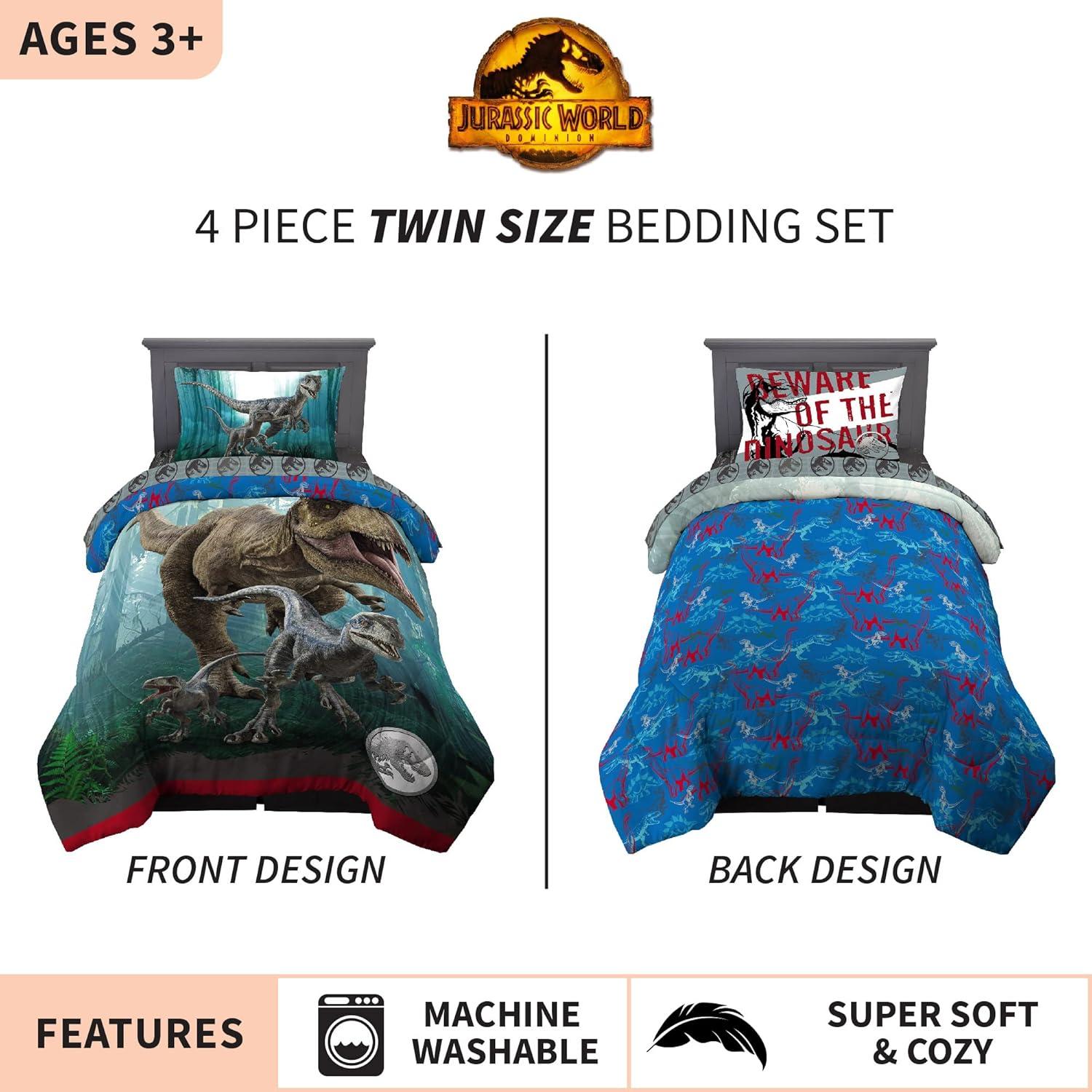 imageFranco Ms Rachel Educational Adventures Kids Bedding Super Soft Microfiber Comforter and Sheet Set 4 Piece Twin Size Officially Licensed ProductJurassic World Dominion