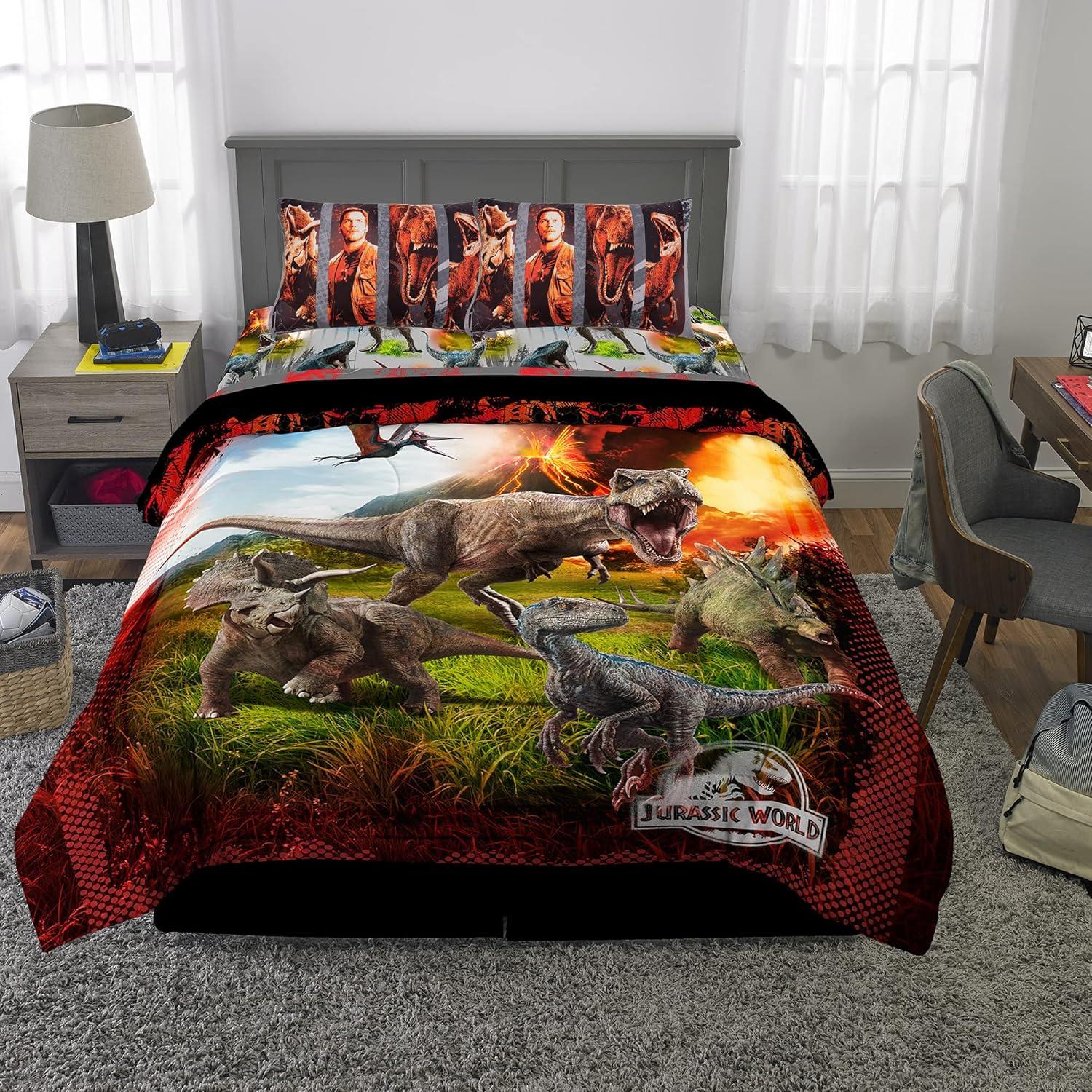 imageFranco Ms Rachel Educational Adventures Kids Bedding Super Soft Microfiber Comforter and Sheet Set 4 Piece Twin Size Officially Licensed ProductJurassic World