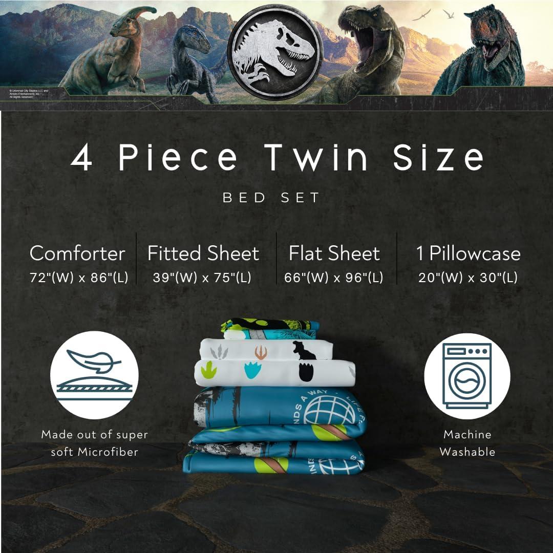imageFranco Ms Rachel Educational Adventures Kids Bedding Super Soft Microfiber Comforter and Sheet Set 4 Piece Twin Size Officially Licensed ProductJurassic World Rebirth