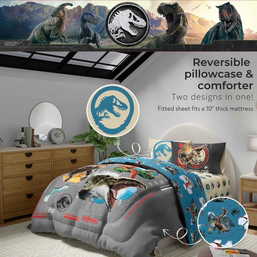 imageFranco Ms Rachel Educational Adventures Kids Bedding Super Soft Microfiber Comforter and Sheet Set 4 Piece Twin Size Officially Licensed ProductJurassic World Rebirth