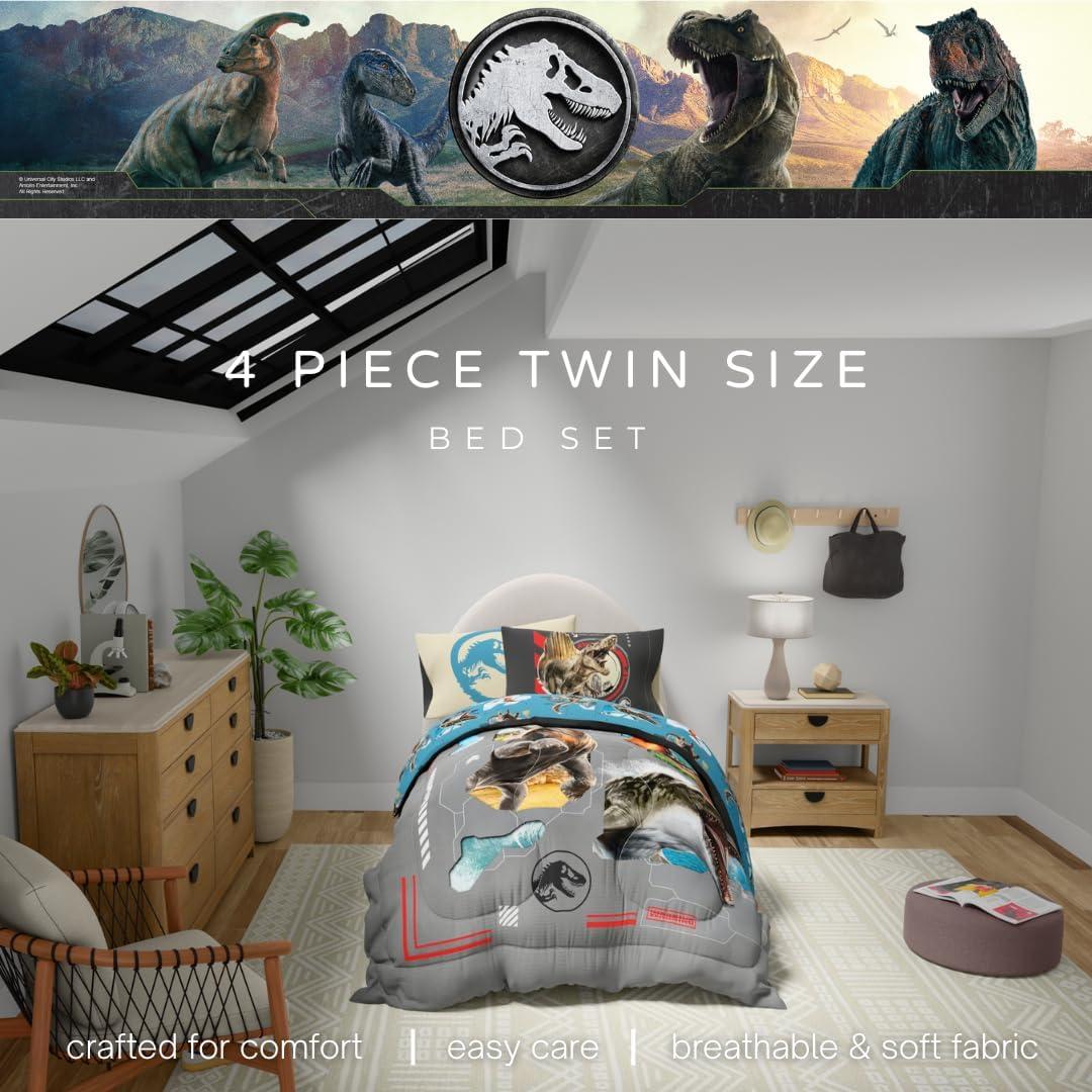 imageFranco Ms Rachel Educational Adventures Kids Bedding Super Soft Microfiber Comforter and Sheet Set 4 Piece Twin Size Officially Licensed ProductJurassic World Rebirth
