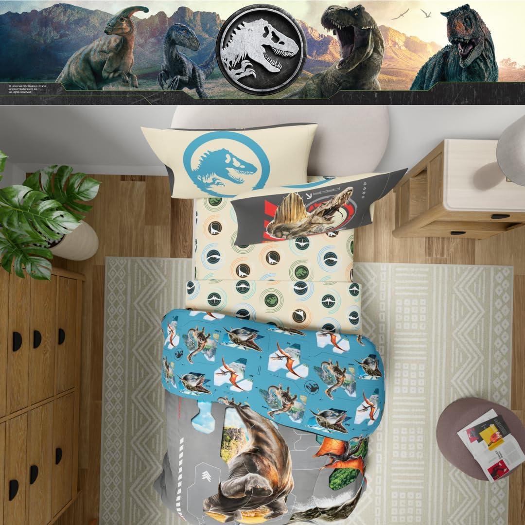 imageFranco Ms Rachel Educational Adventures Kids Bedding Super Soft Microfiber Comforter and Sheet Set 4 Piece Twin Size Officially Licensed ProductJurassic World Rebirth