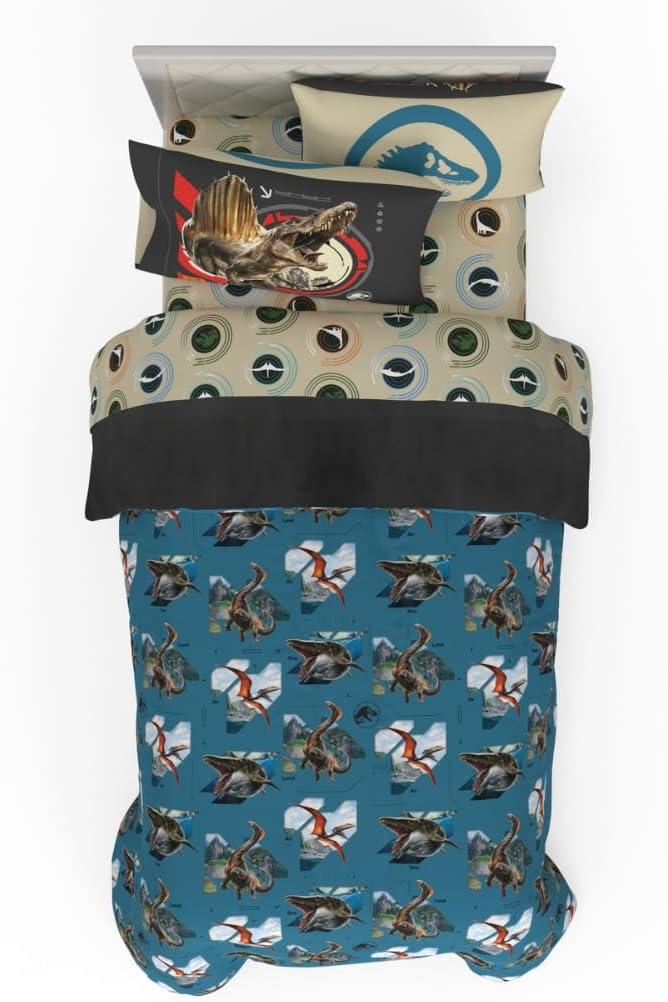 imageFranco Ms Rachel Educational Adventures Kids Bedding Super Soft Microfiber Comforter and Sheet Set 4 Piece Twin Size Officially Licensed ProductJurassic World Rebirth