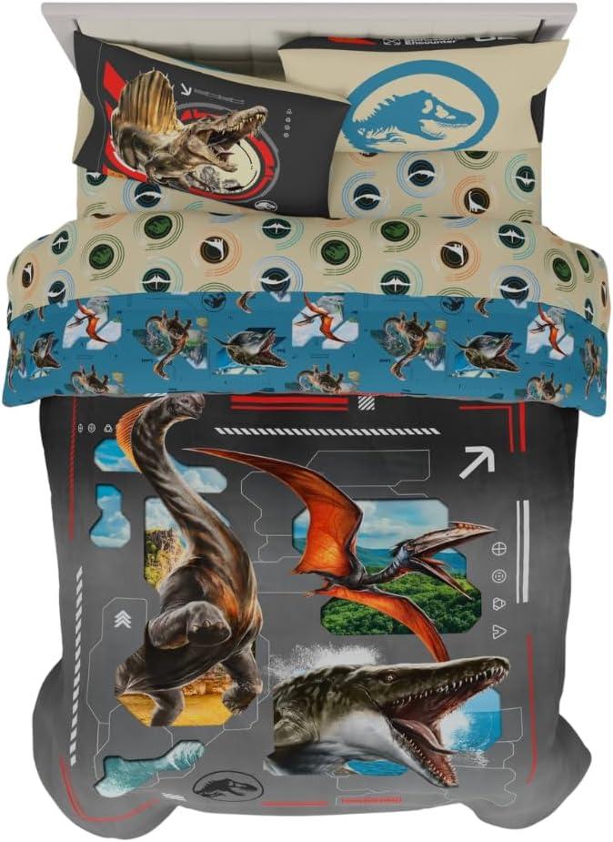 imageFranco Ms Rachel Educational Adventures Kids Bedding Super Soft Microfiber Comforter and Sheet Set 4 Piece Twin Size Officially Licensed ProductJurassic World Rebirth