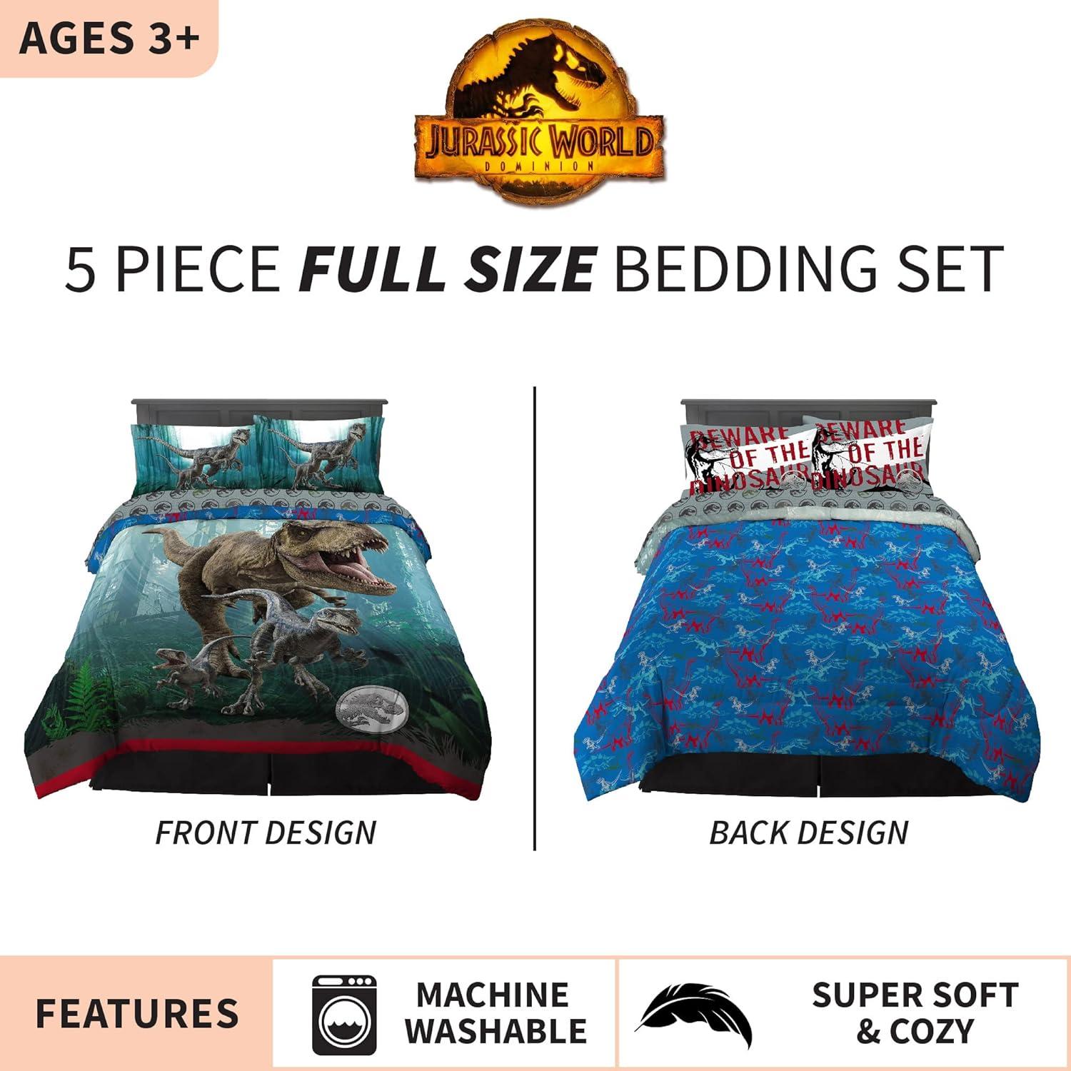 imageFranco Ms Rachel Educational Adventures Kids Bedding Super Soft Microfiber Comforter and Sheet Set 4 Piece Twin Size Officially Licensed ProductJurassic World Dominion