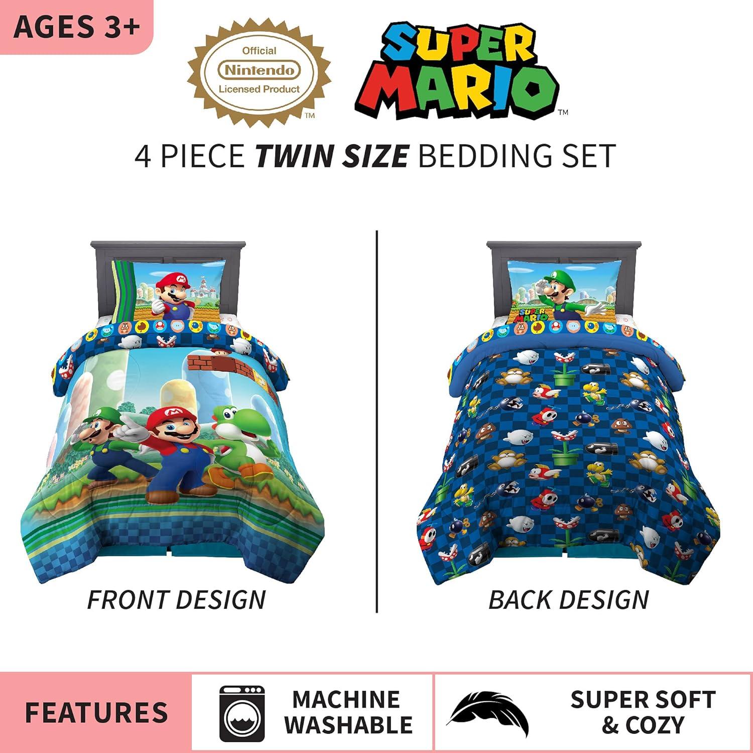 imageFranco Ms Rachel Educational Adventures Kids Bedding Super Soft Microfiber Comforter and Sheet Set 4 Piece Twin Size Officially Licensed ProductMario